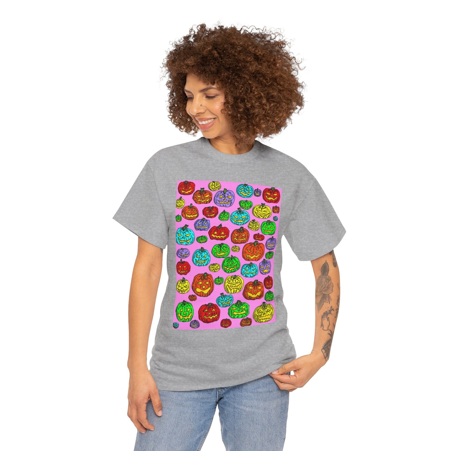 Colorful Pumpkin Graphic Tee, Unisex Cotton T-Shirt, Halloween Costume, Fall Apparel, Trendy Graphic Shirt, Casual Wear