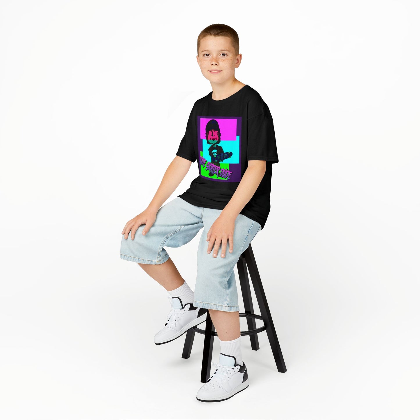 Kids Tee — Retro Neon Rude Skater Dude Kid Graphic T-Shirt