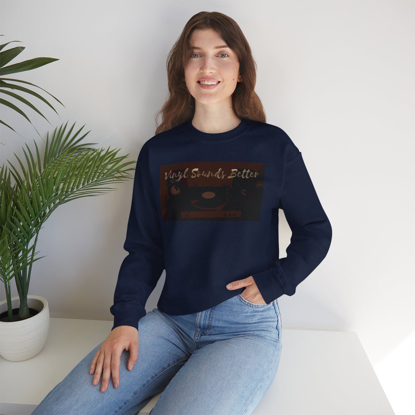 Crewneck Sweatshirt — "Vinyl Sounds Better" Retro Record Graphic