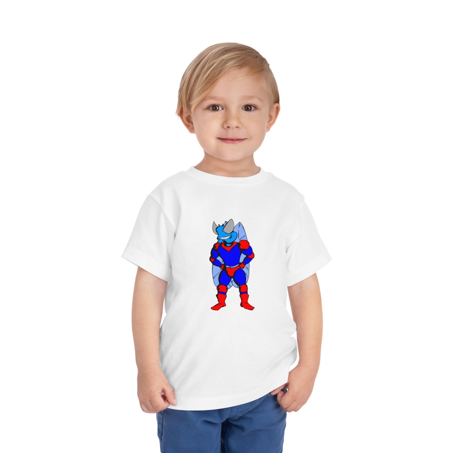 Astro-Fly Toddler Tee — Brave Blue Superhero Bug Graphic