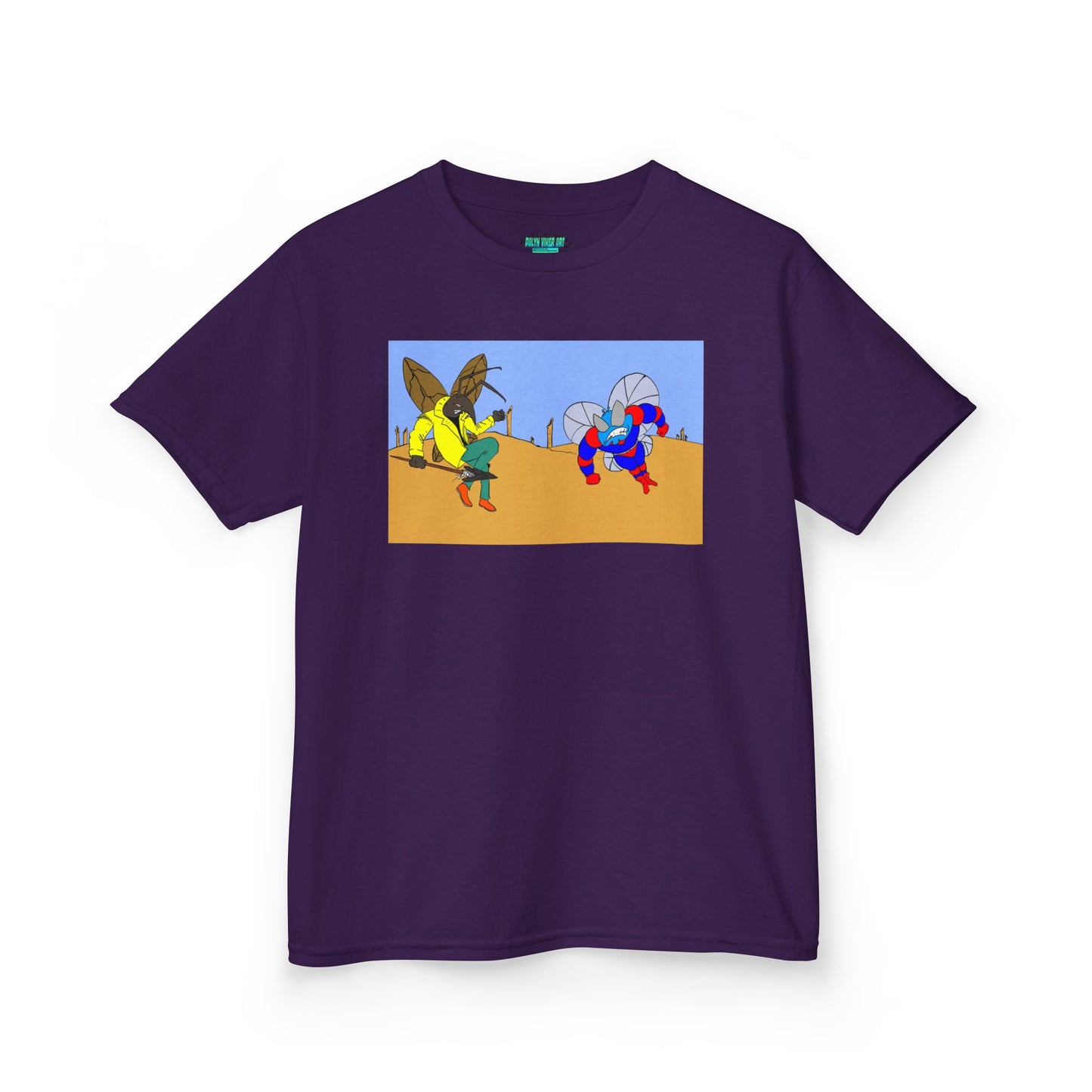 Astro-Fly and Wasp Warrior Kids Tee — Colorful Desert Beetle Cartoon Illustration