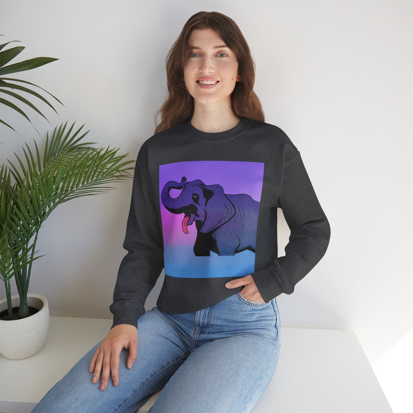 Elephant Art Unisex Crewneck Sweatshirt – Vibrant and Cozy Statement Piece