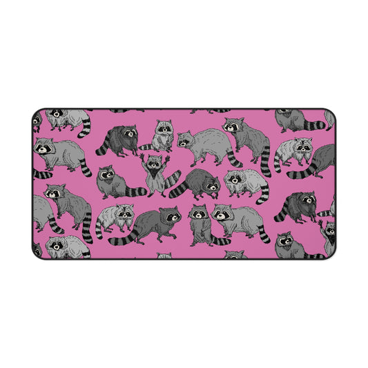 Cute Raccoon Desk Mat, Playful Workspace Accessory, Office Decor, Gift for Animal Lovers, Pink Gaming Mouse Pad