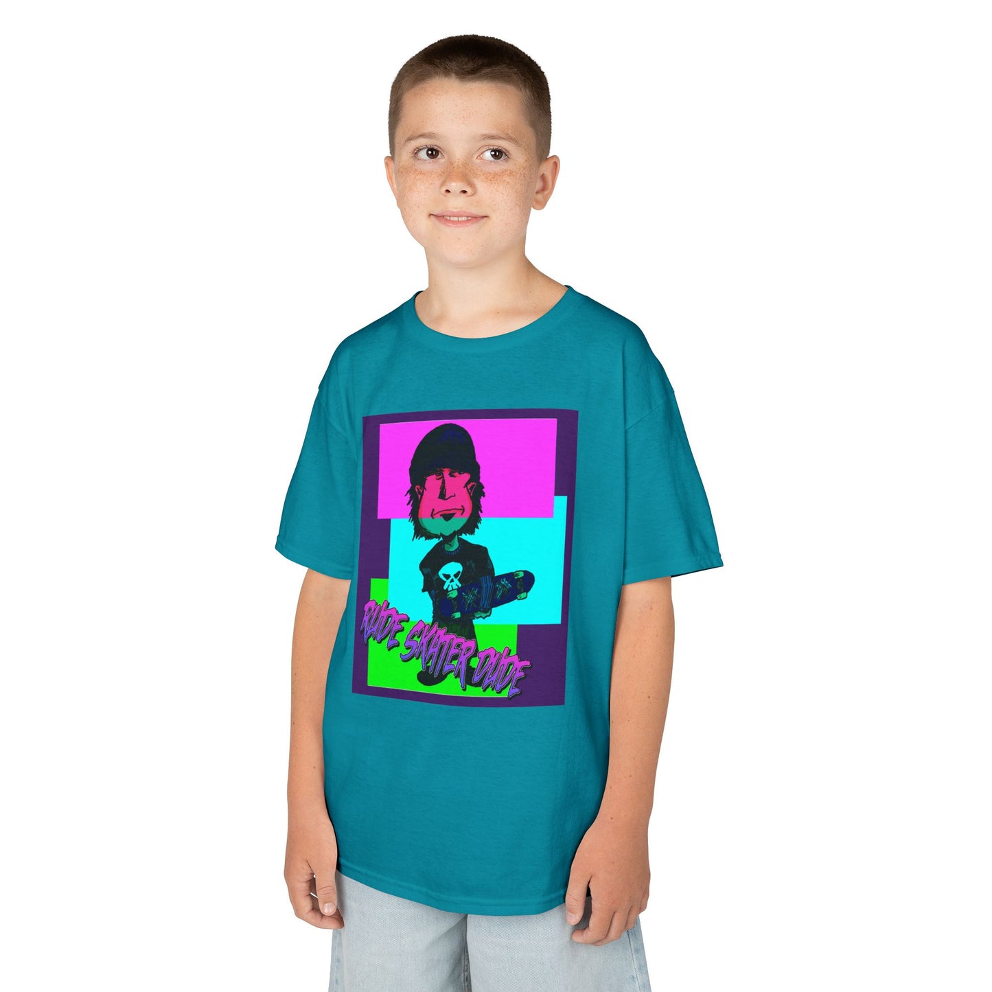 Kids Tee — Retro Neon Rude Skater Dude Kid Graphic T-Shirt