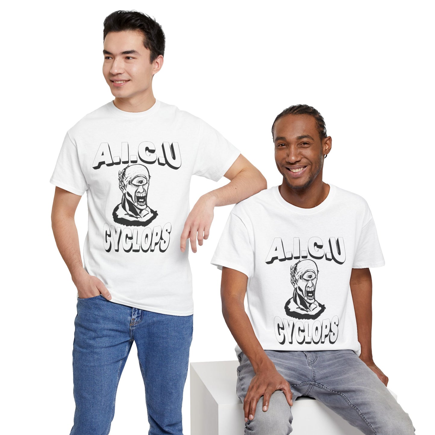 Graphic Unisex Tee - Fake AICU University Cyclops Mascot Mythology Shirt