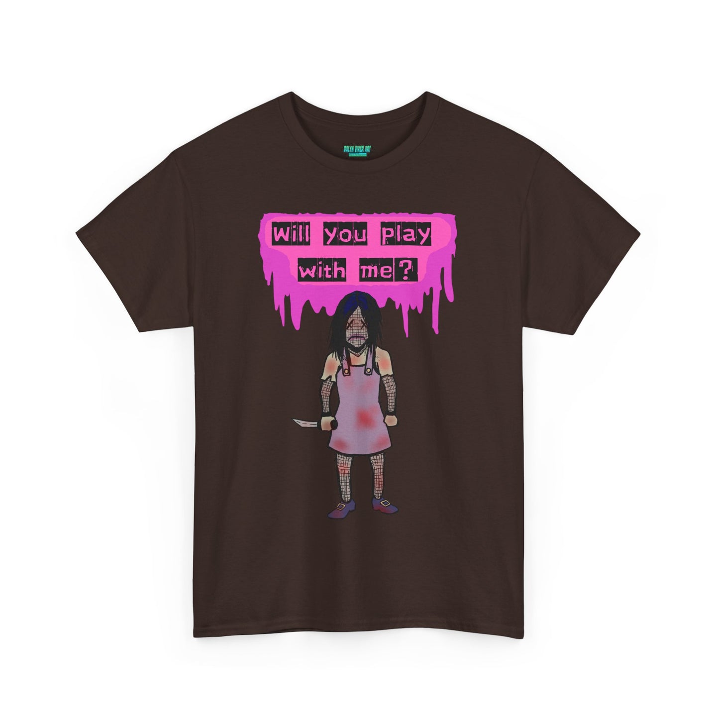 Playful Evil Doll Horror Graphic Tee, Unisex Heavy Cotton Shirt, Casual Wear, Unique Gift, Halloween Costume, Quirky Fashion