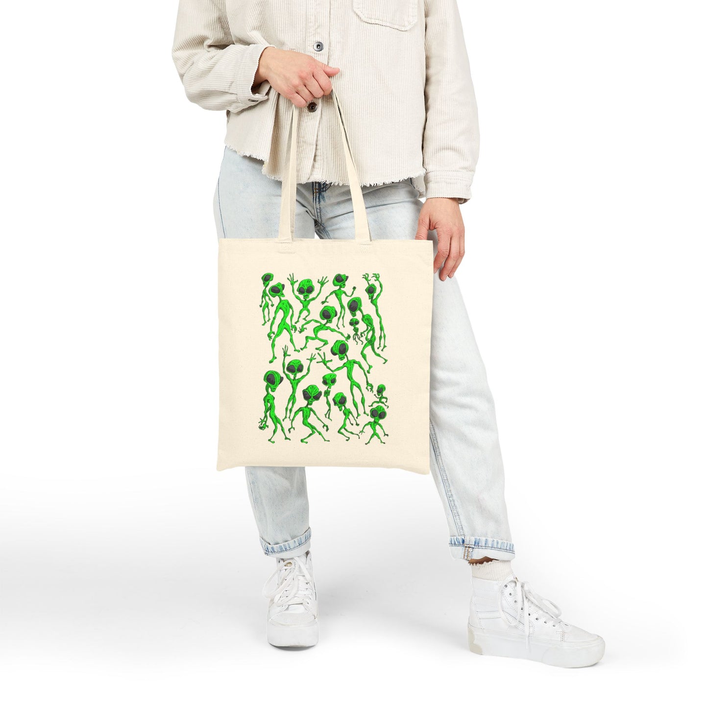 Alien Dance Party - Canvas Tote Bag — Playful Dancing Green Aliens Illustration Tote