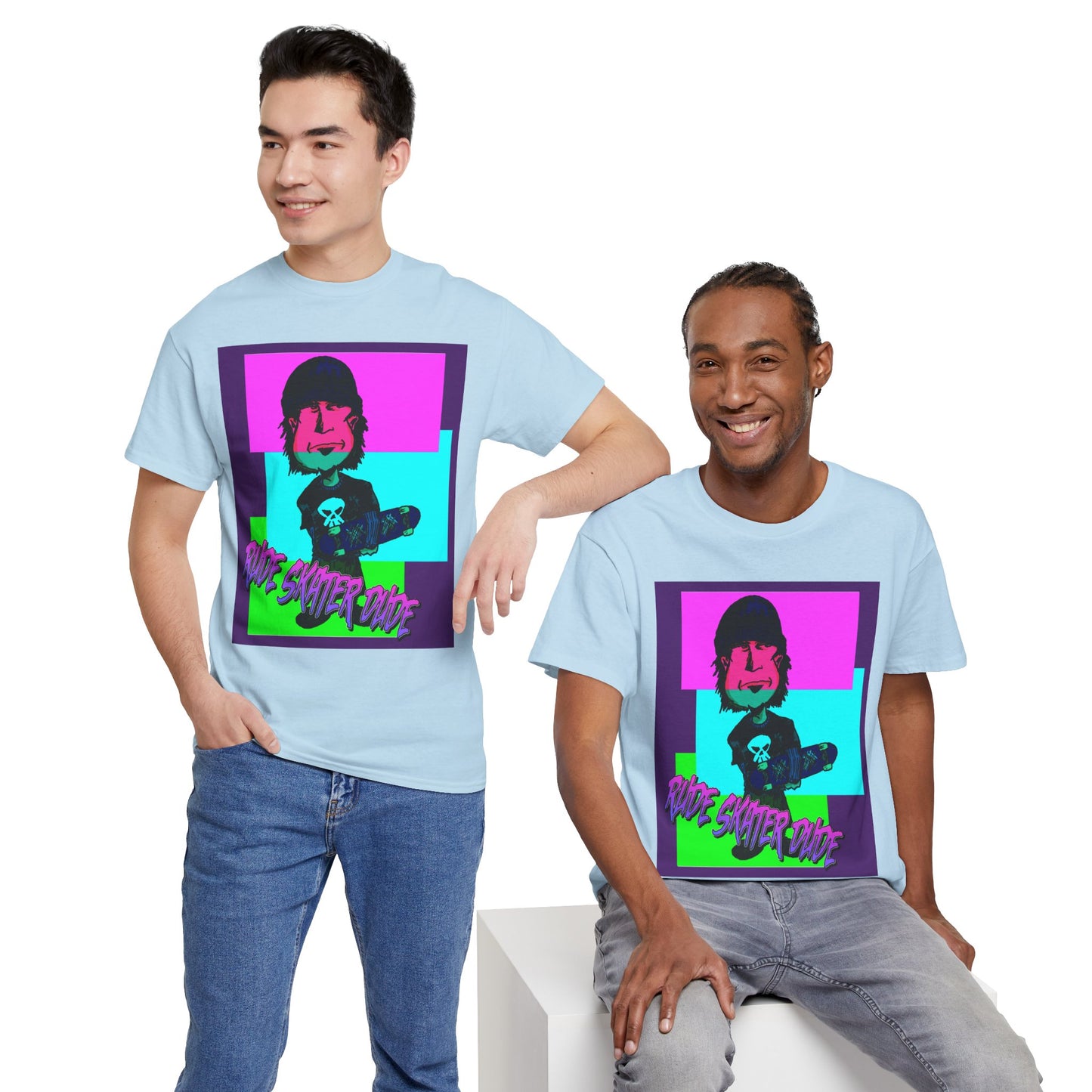 Retro Neon Skateboard Tee — "Rude Skater Dude" Graphic