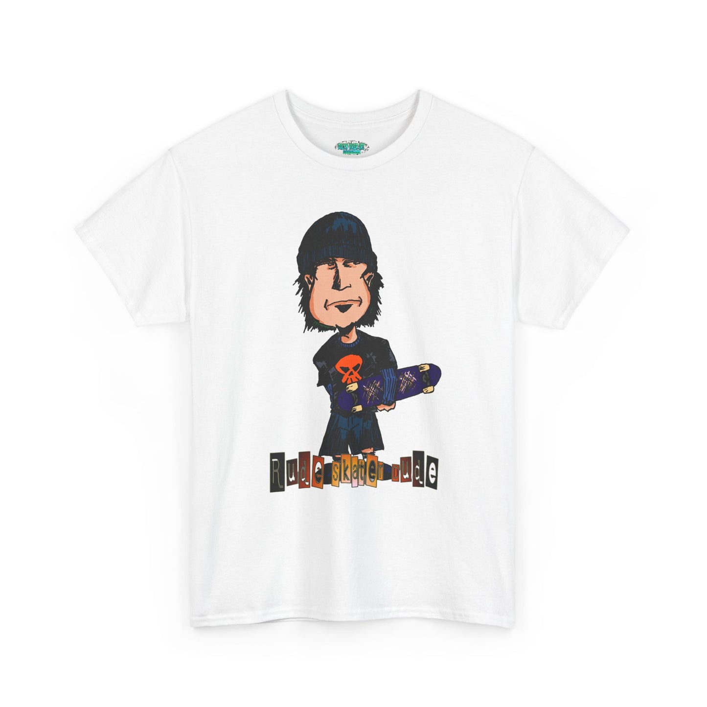 Rude Skater Dude Cartoon Skate Punk T-Shirt — Skateboarding Tee with Skull Design