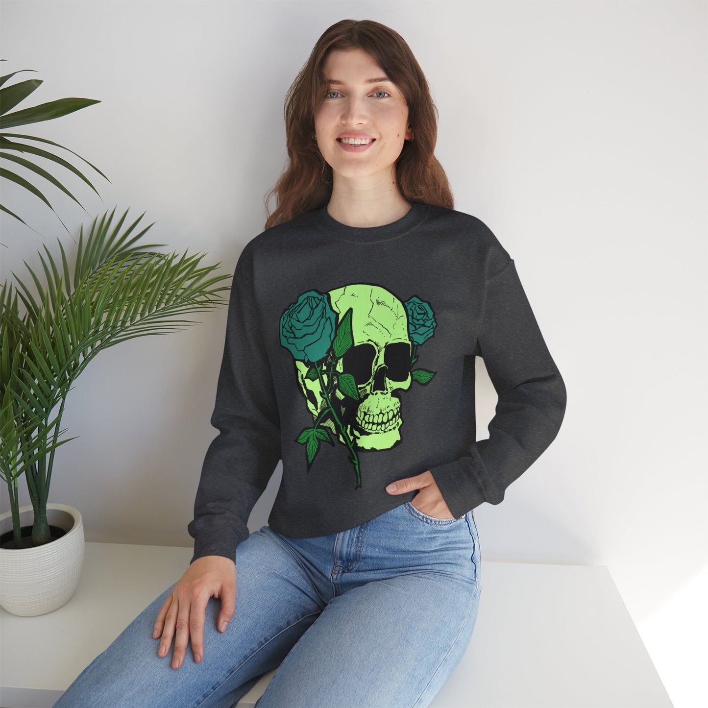 Skull and Roses Crewneck Sweatshirt for Unisex