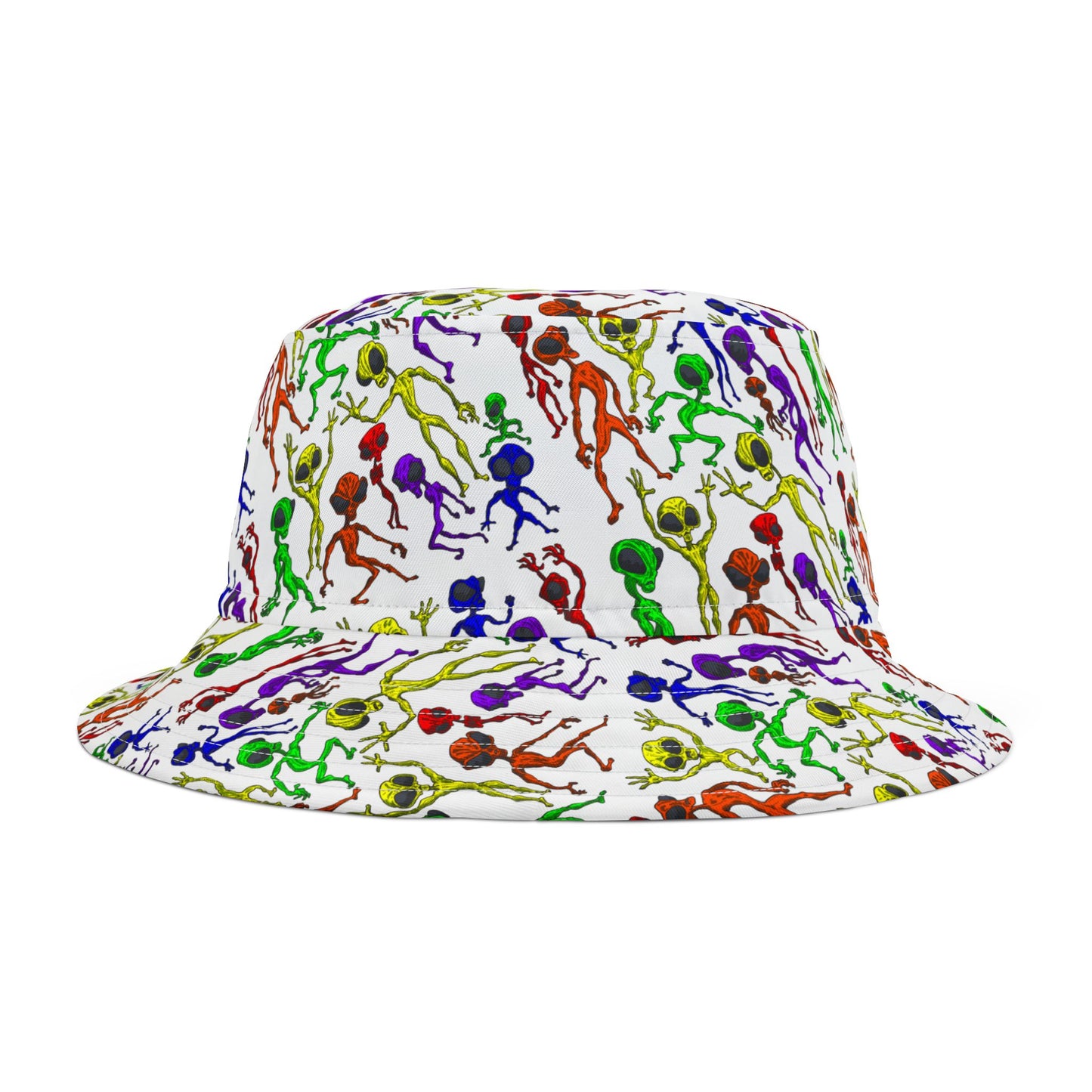 Colorful Alien Dance Party Bucket Hat - Fun Summer Accessory, Festivals, Beach, Gift for Friends, Unique Retro Style