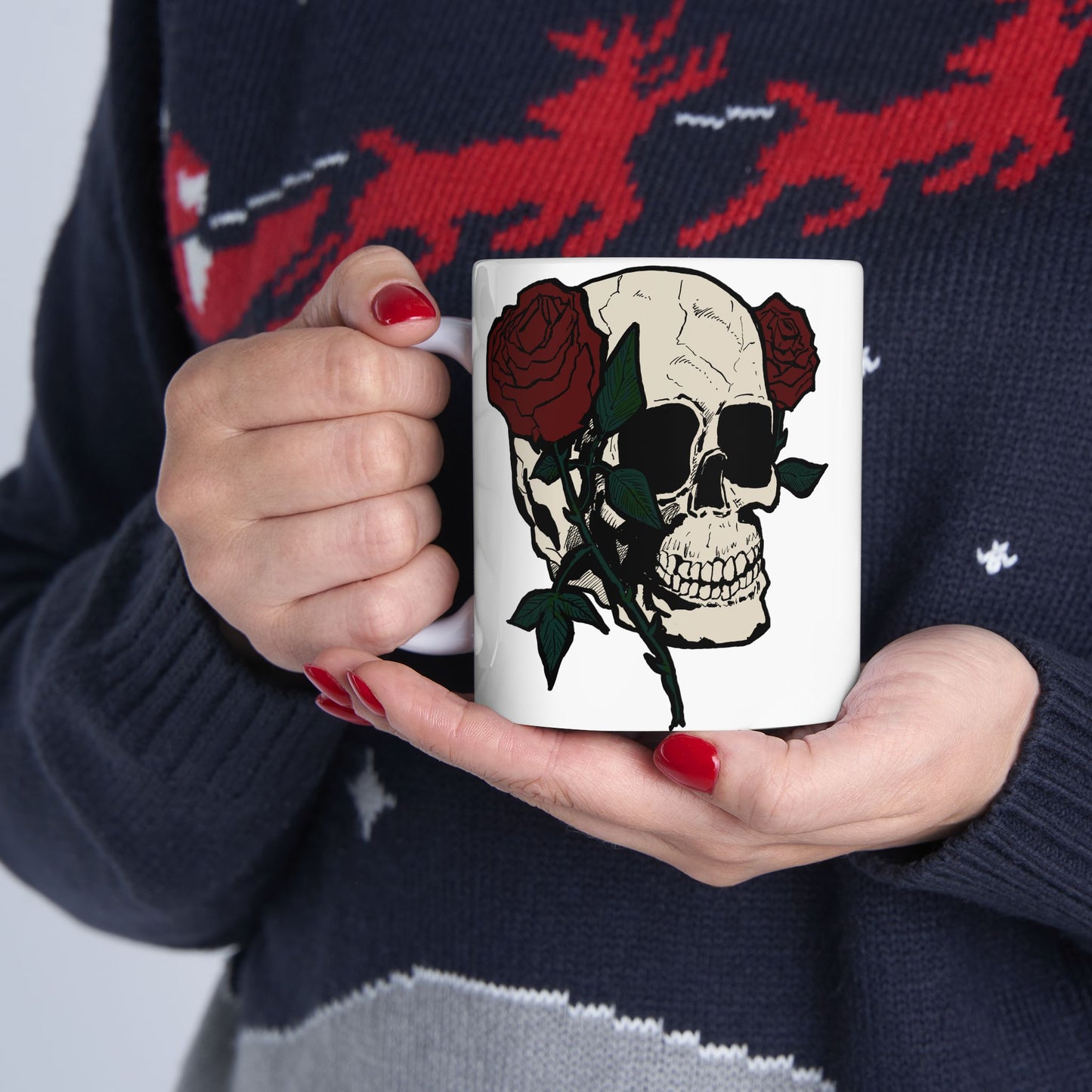 Cool Skull and Rose Ceramic Mug - Perfect for Coffee Lovers