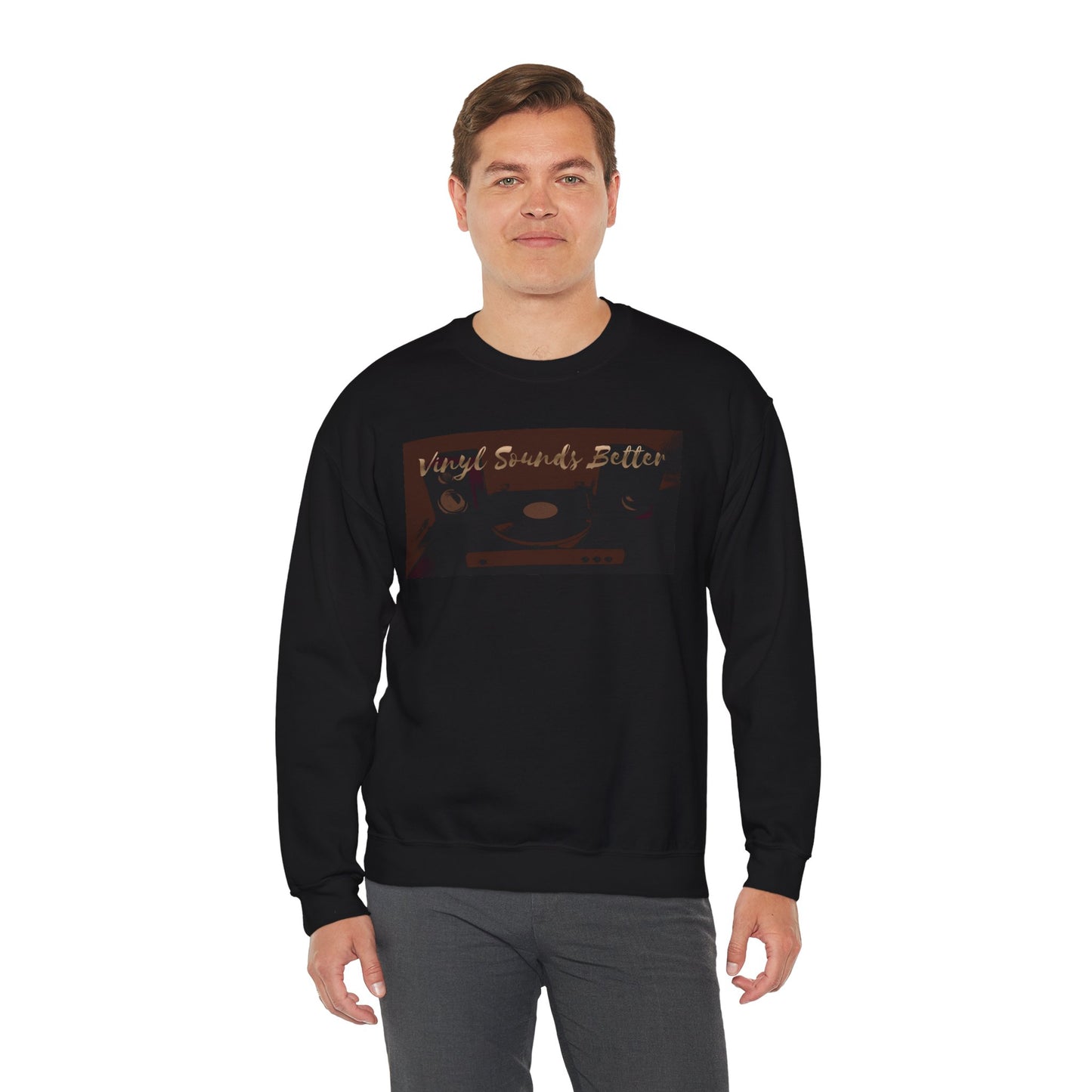 Crewneck Sweatshirt — "Vinyl Sounds Better" Retro Record Graphic