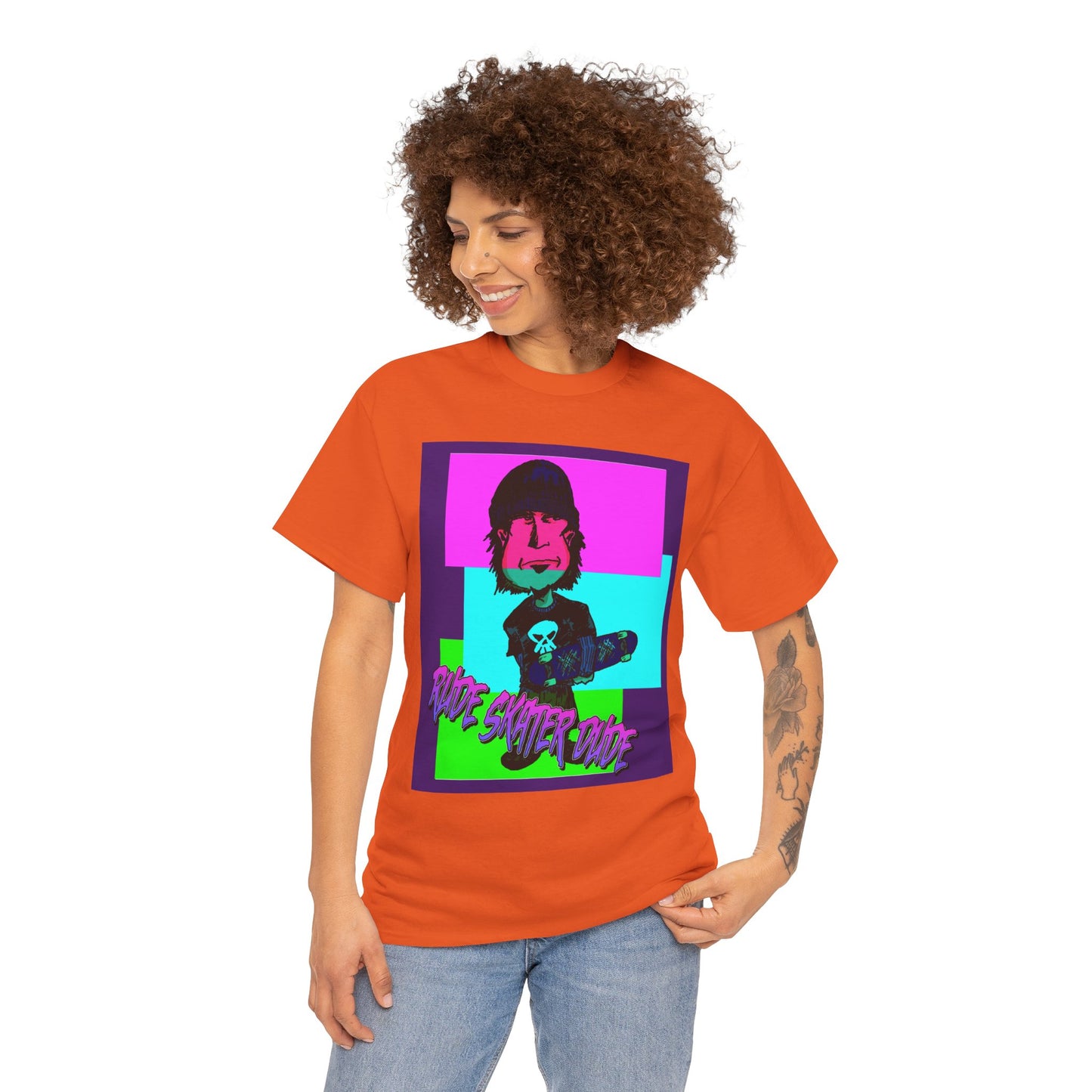 Retro Neon Skateboard Tee — "Rude Skater Dude" Graphic