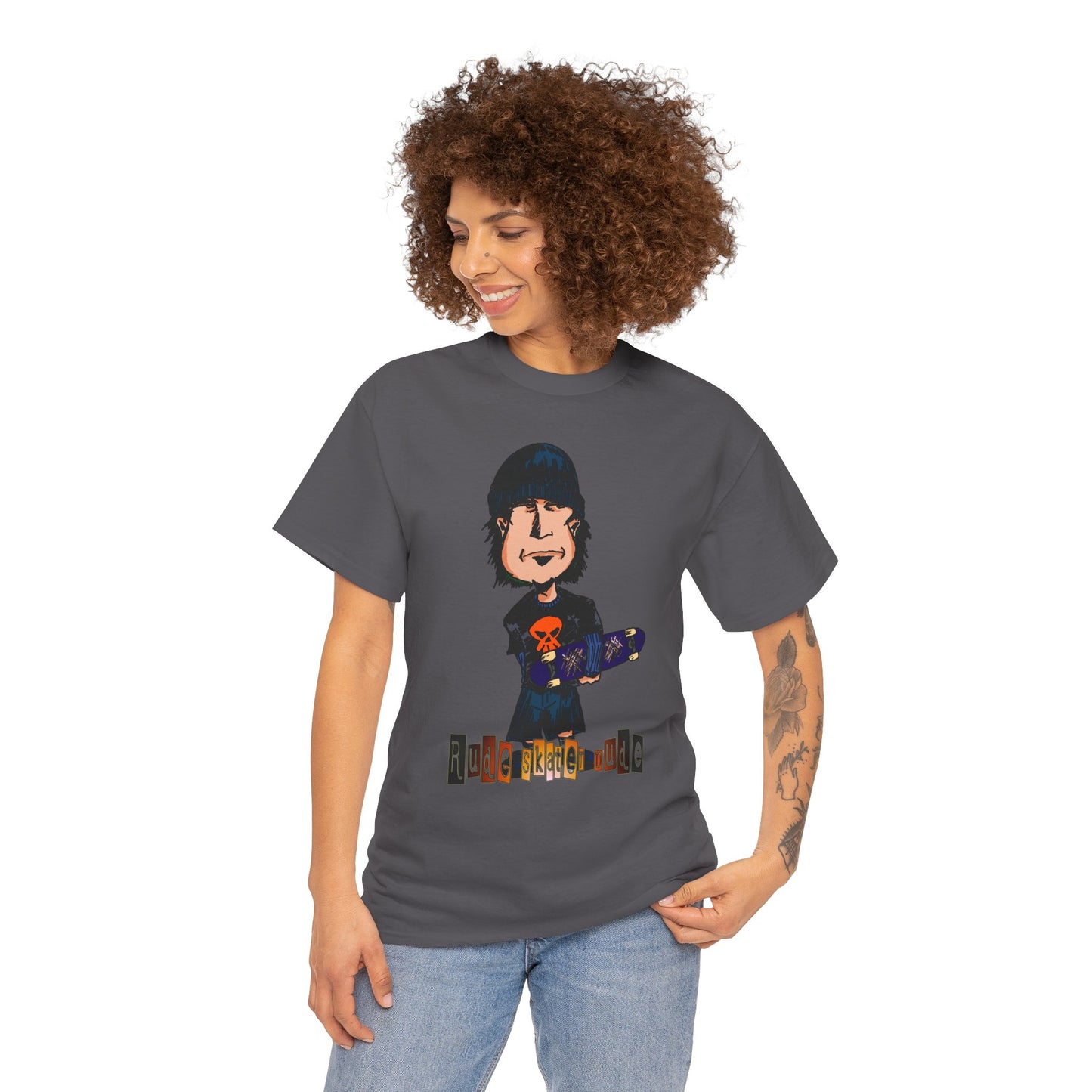 Rude Skater Dude Cartoon Skate Punk T-Shirt — Skateboarding Tee with Skull Design