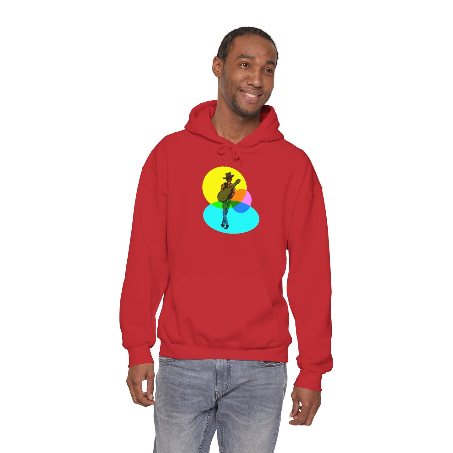 Cowboy with Guitar Hoodie — Colorful Retro Music Graphic Sweatshirt