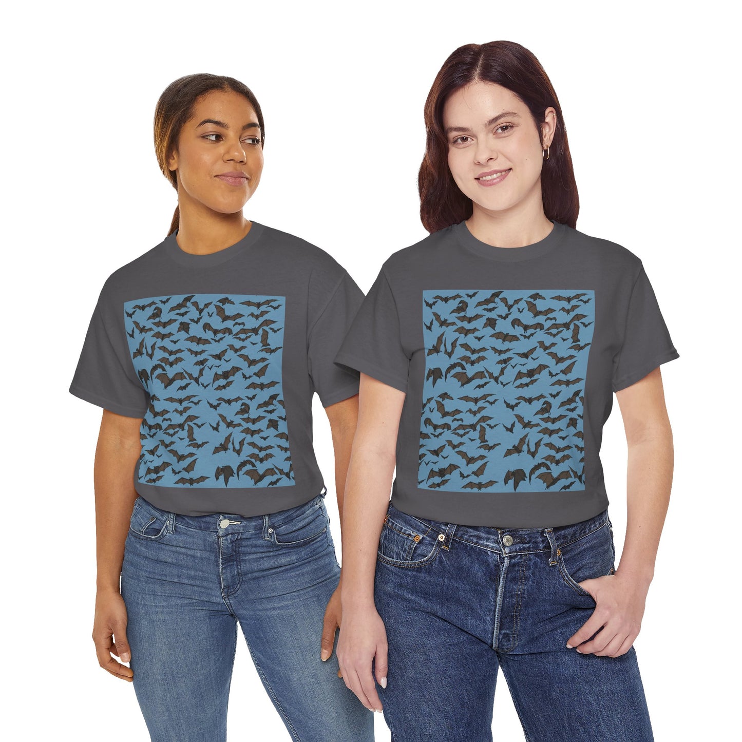 Unisex Bat Print Cotton Tee, Casual Graphic Tee, Halloween Apparel, Unique Gift for Animal Lovers, Stylish Everyday Wear