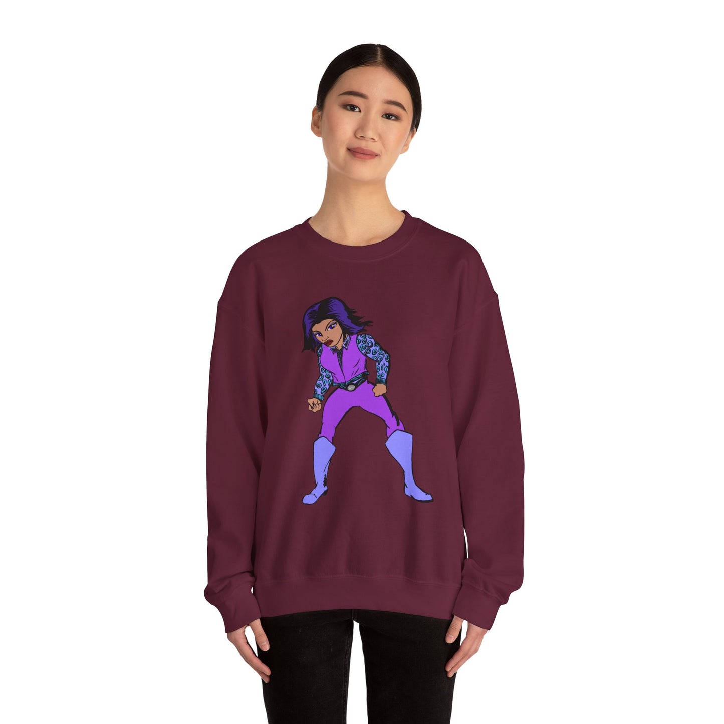 Vintage Retro Hero Crewneck Sweatshirt with Bold Graphic Design