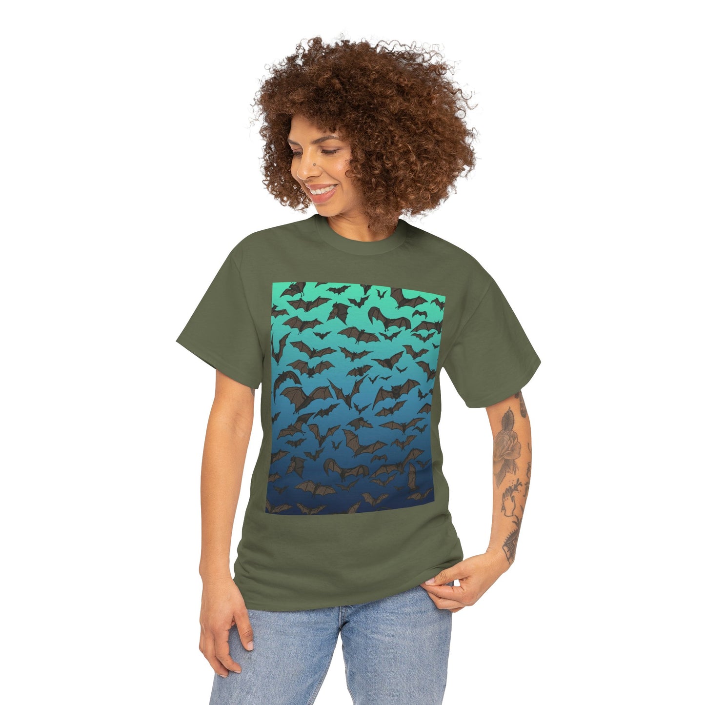 Bat Swarm Graphic Tee — Gradient Night Flight T-Shirt
