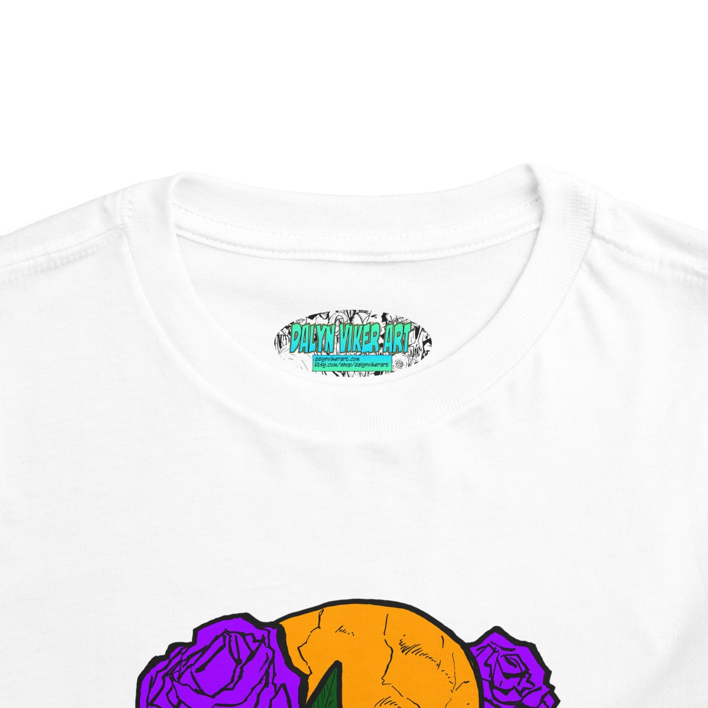 Toddler Tee — Orange Skull with Purple Roses Graphic