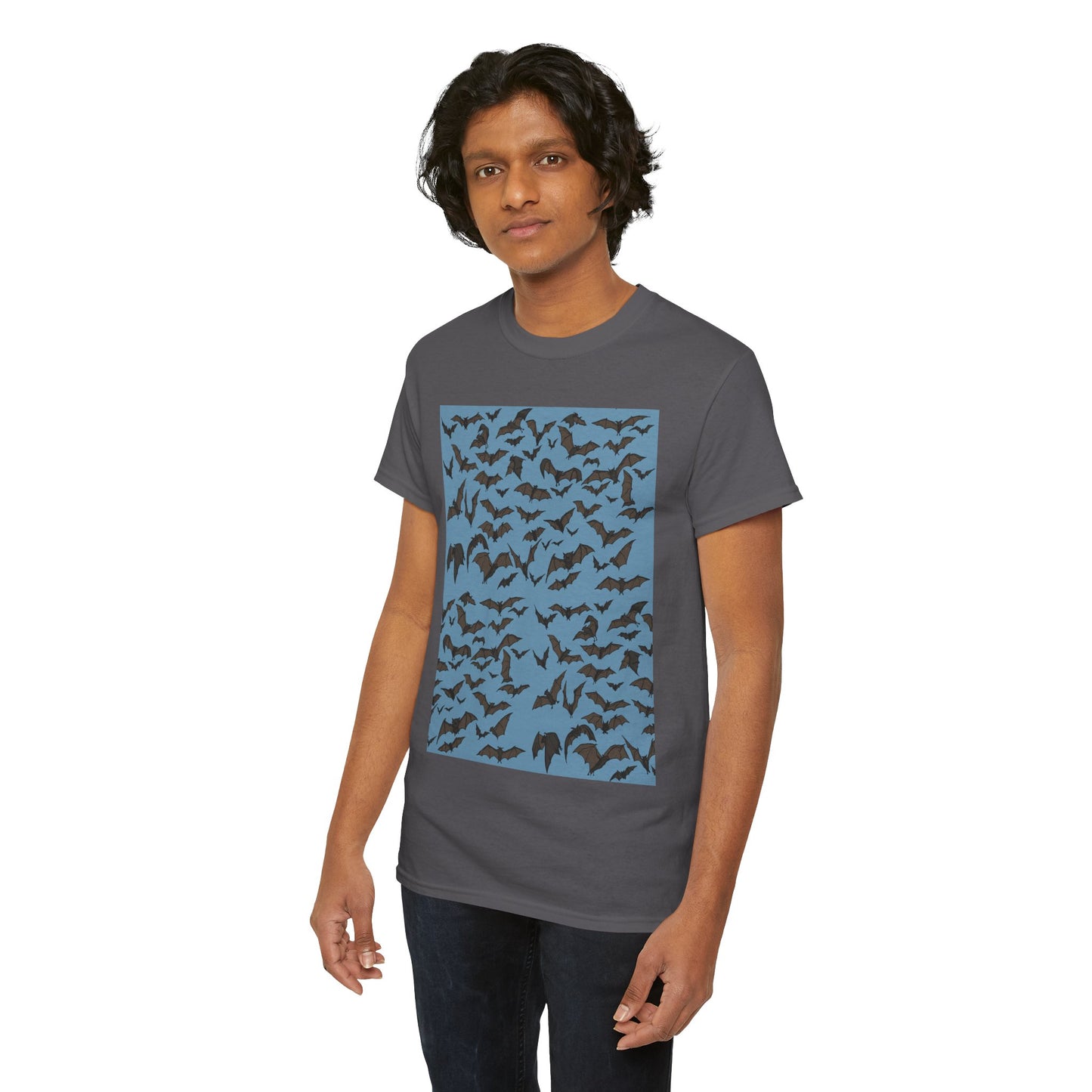 Unisex Bat Print Cotton Tee, Casual Graphic Tee, Halloween Apparel, Unique Gift for Animal Lovers, Stylish Everyday Wear