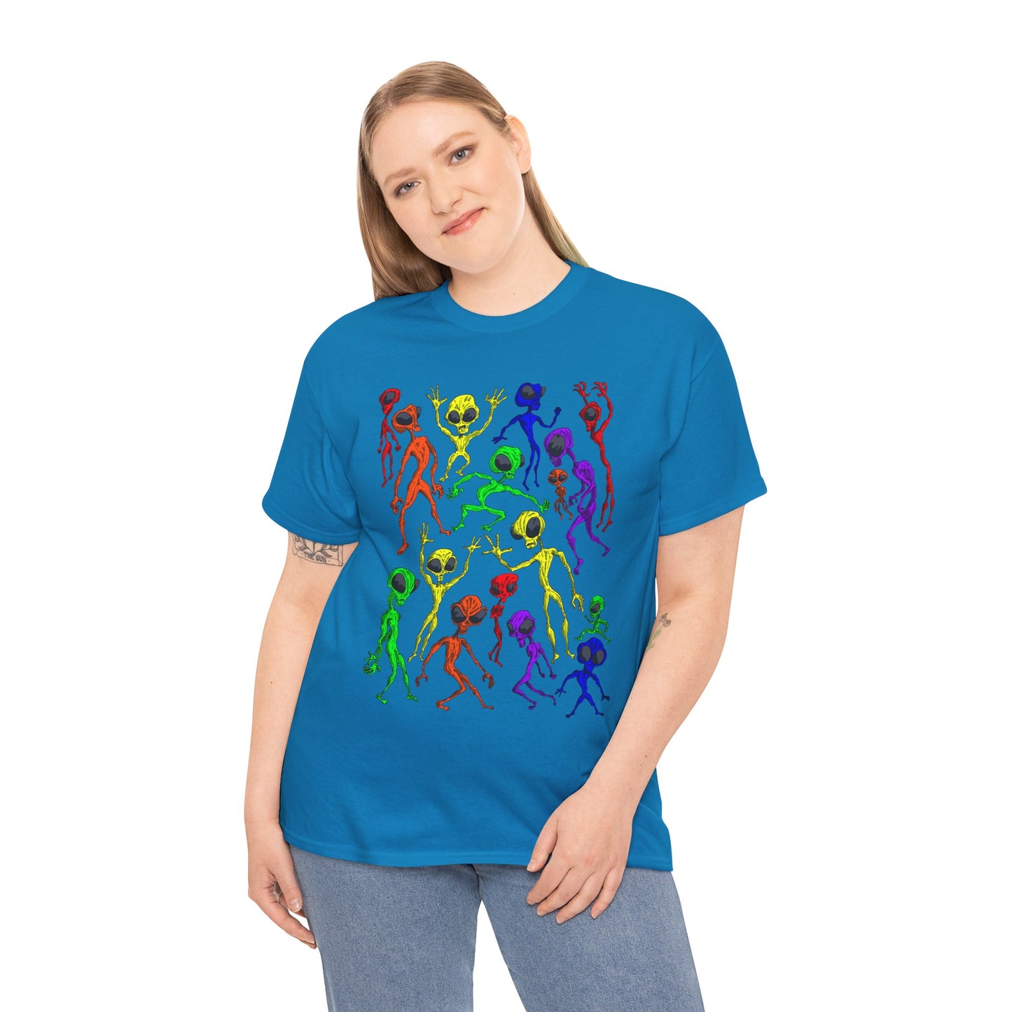 Rainbow Alien Dance Party Unisex Tee - Cosmic Sci-Fi Shirt