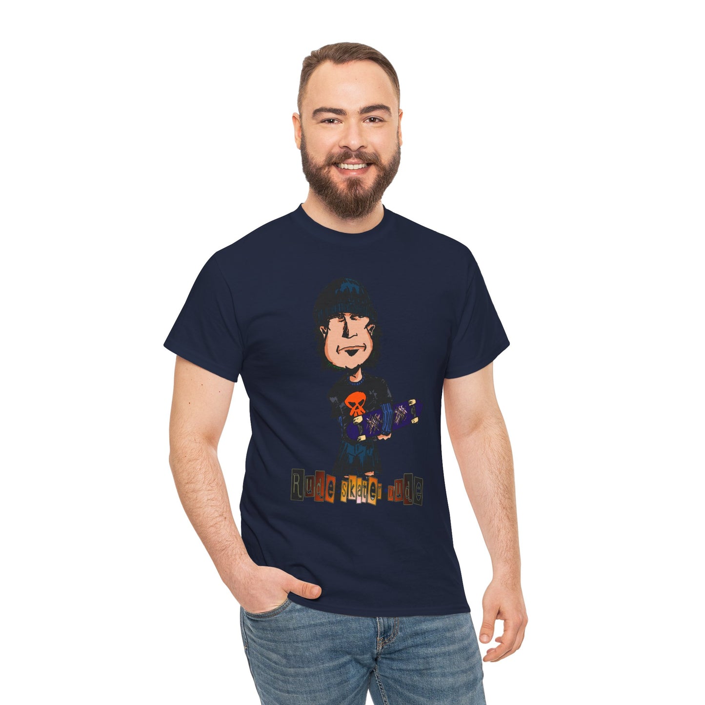 Rude Skater Dude Cartoon Skate Punk T-Shirt — Skateboarding Tee with Skull Design