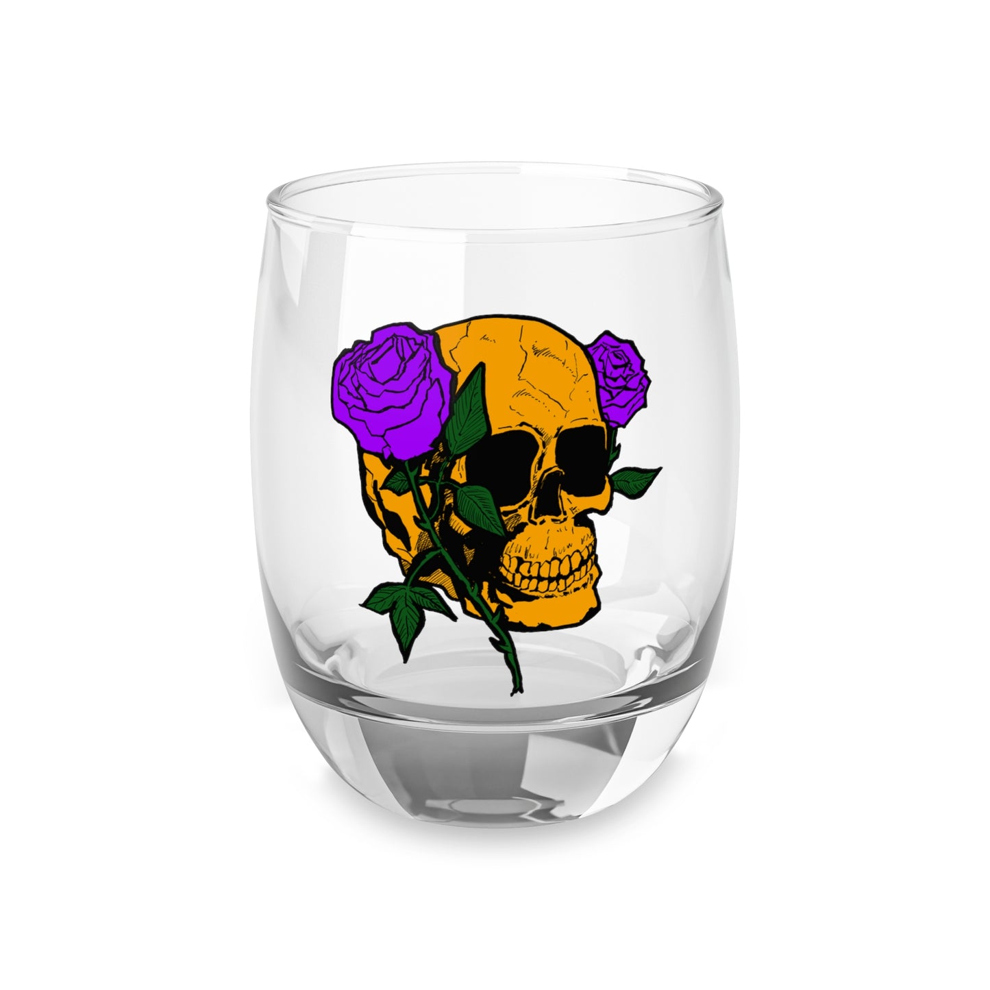 Stylish Skull Whiskey Glass with Roses | Unique Barware, Gift for Him, Collectible Drinkware, Halloween Decor, Gothic Style
