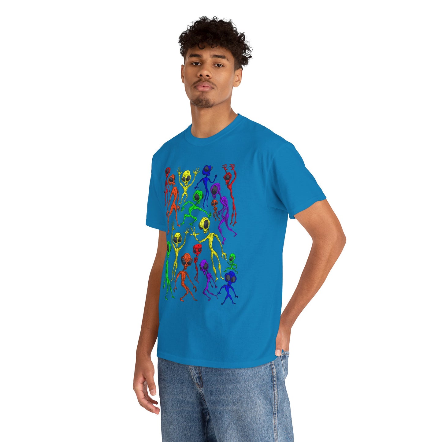 Rainbow Alien Dance Party Unisex Tee - Cosmic Sci-Fi Shirt