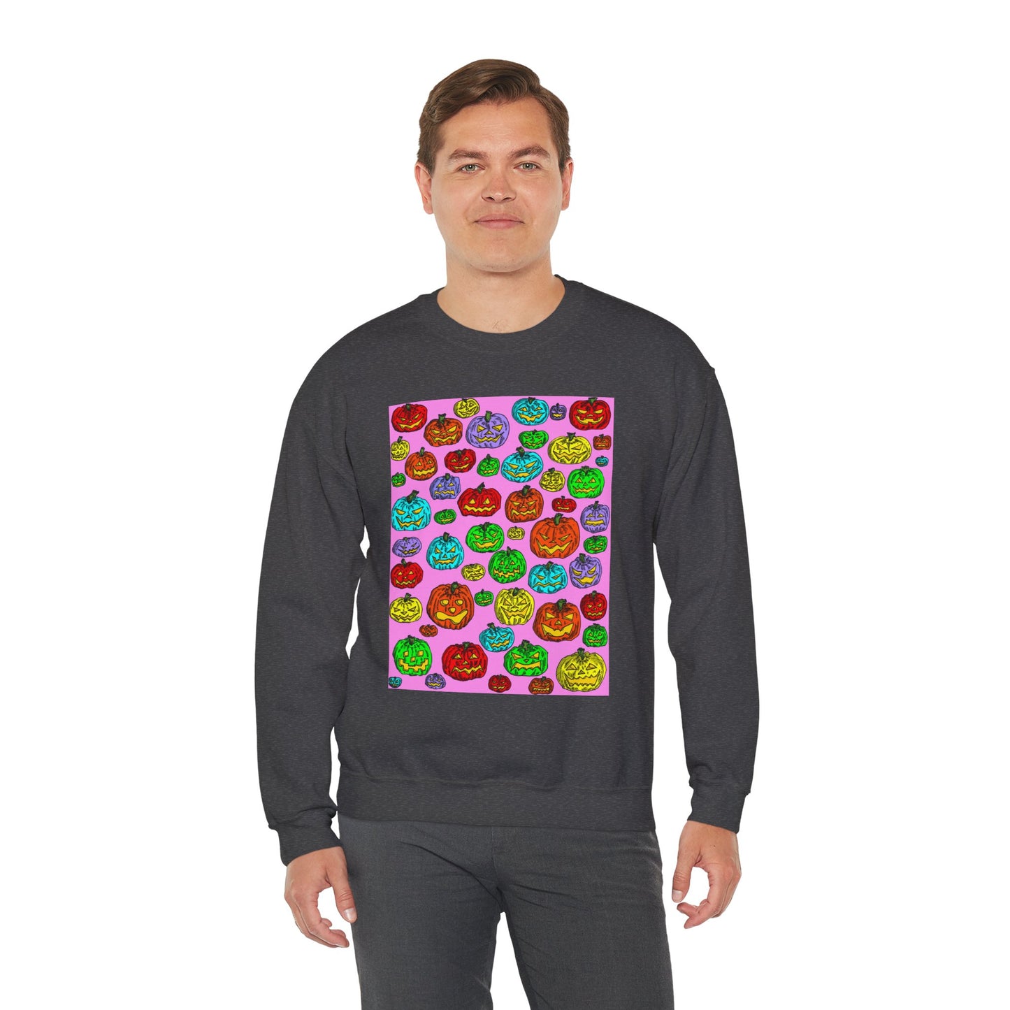 Colorful Pumpkin Crewneck Sweatshirt for Fall Celebrations