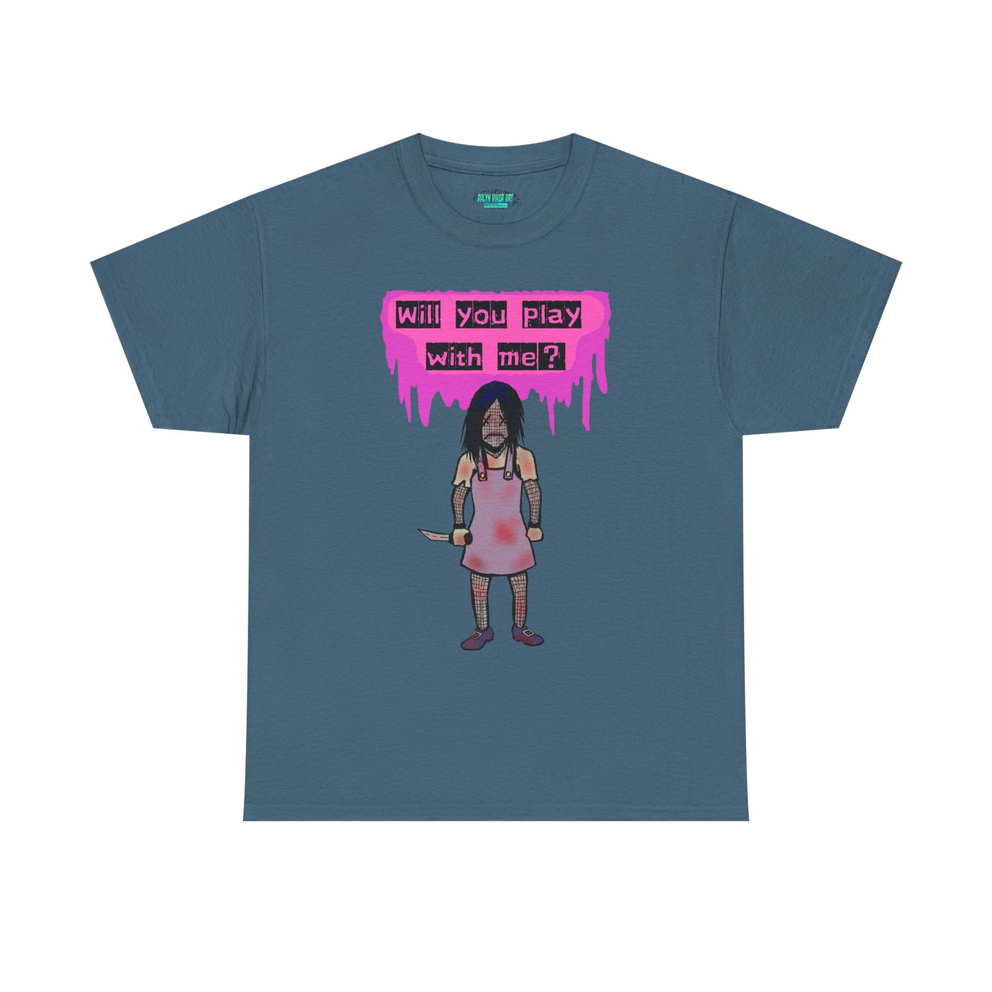 Playful Evil Doll Horror Graphic Tee, Unisex Heavy Cotton Shirt, Casual Wear, Unique Gift, Halloween Costume, Quirky Fashion