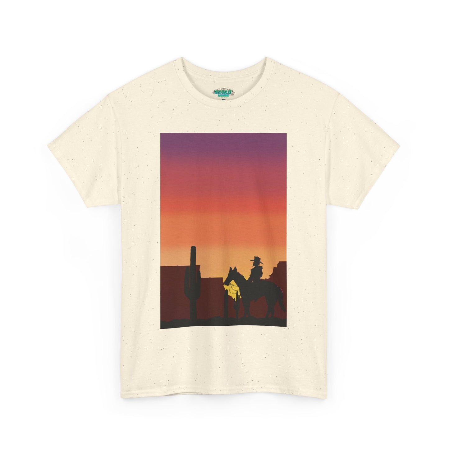 Sunset Cowboy Unisex Heavy Cotton Tee - Western Graphic Tee for Nature Lovers