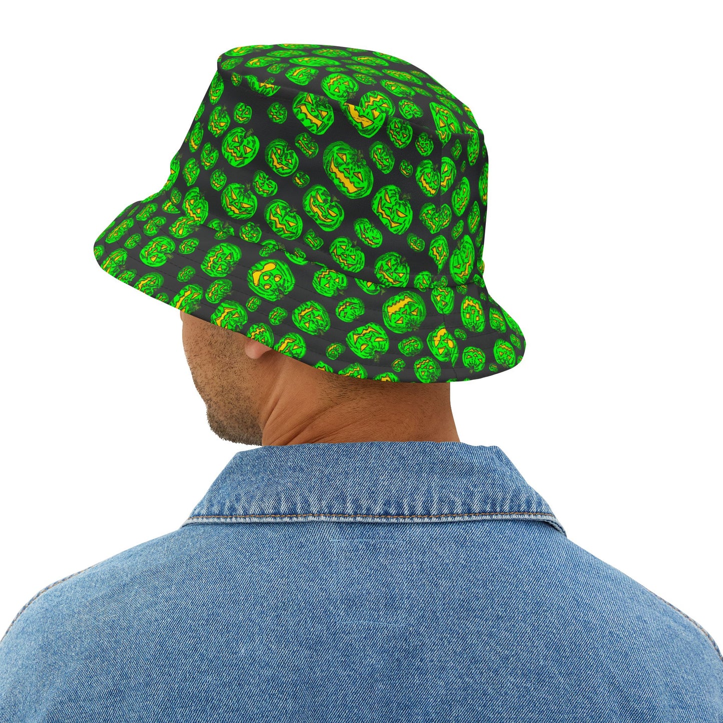 Monster Green Jack O Lantern Halloween Bucket Hat, Spooky Fall Accessory, Festival Hat, Trick or Treat Gear, Unisex Hat