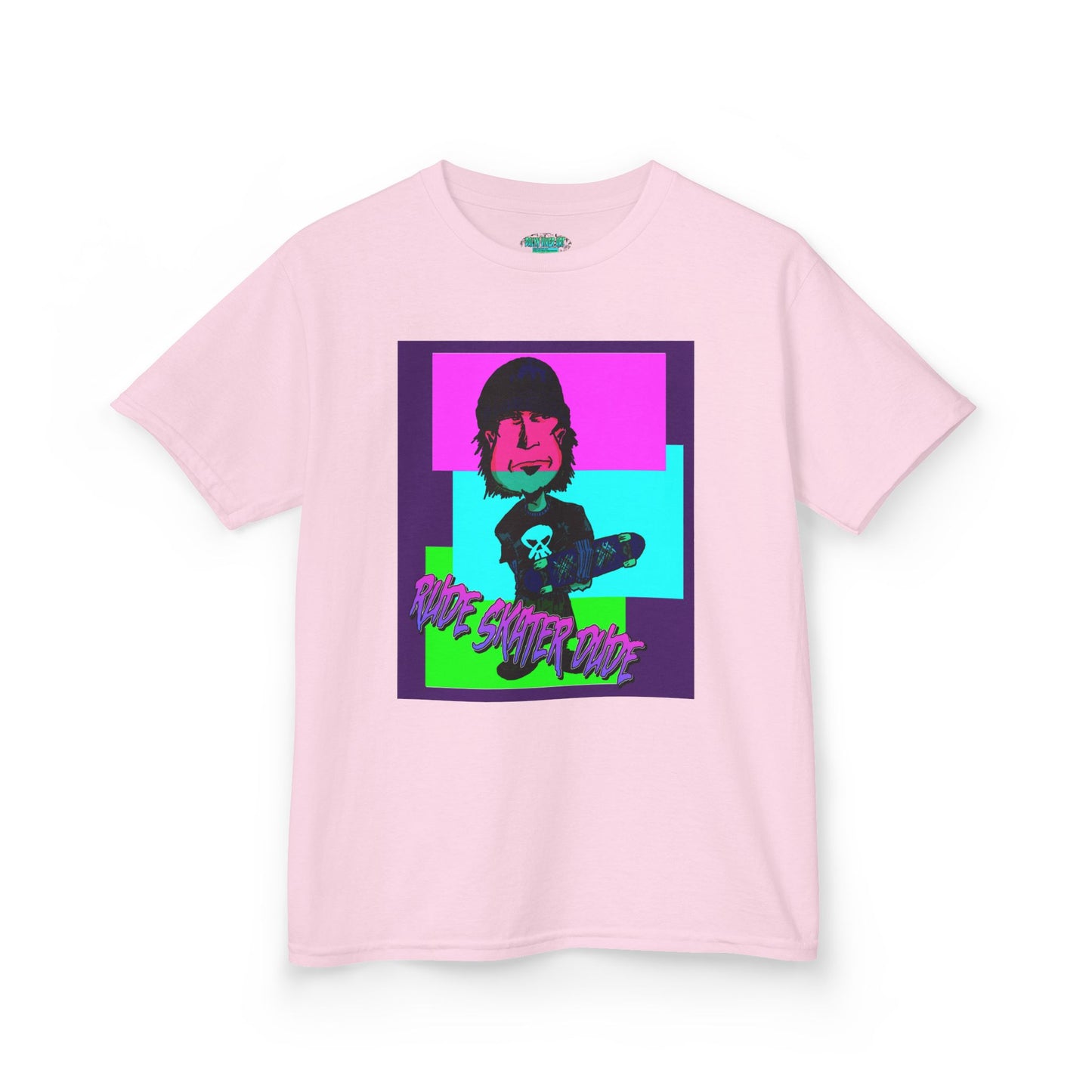 Kids Tee — Retro Neon Rude Skater Dude Kid Graphic T-Shirt