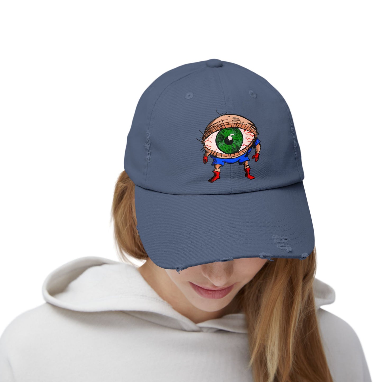 Terrif-EYE-ing Unisex Distressed Cap with Quirky Eyeball Design - Perfect for Casual Style