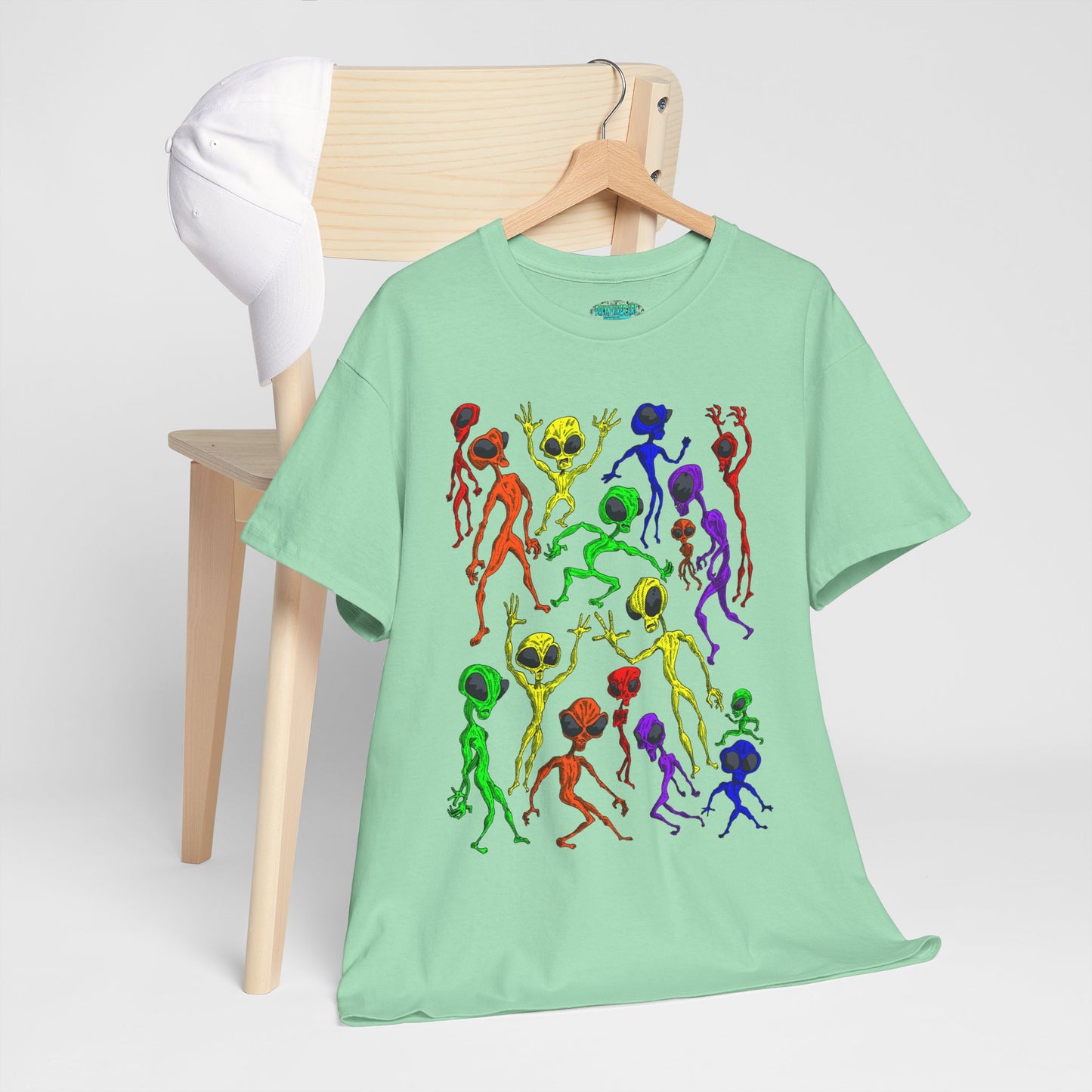Rainbow Alien Dance Party Unisex Tee - Cosmic Sci-Fi Shirt