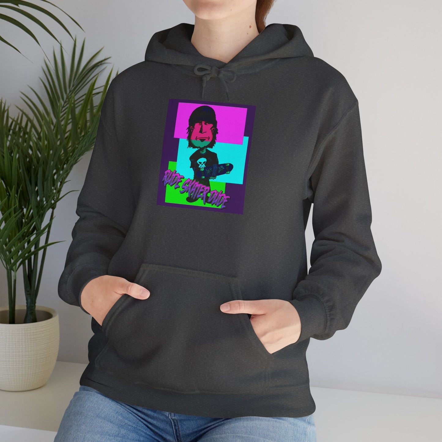 Retro Neon Rude Skater Dude Hoodie — Streetwear