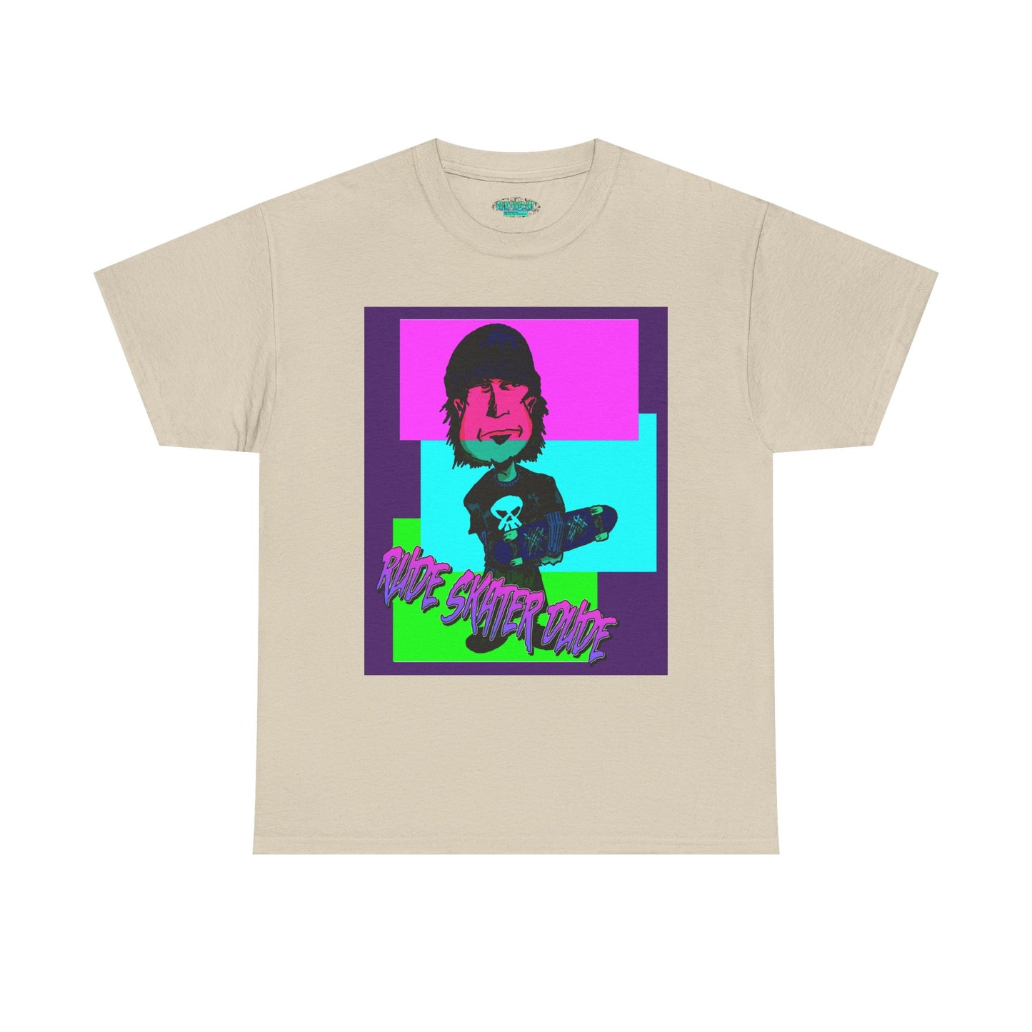 Retro Neon Skateboard Tee — "Rude Skater Dude" Graphic