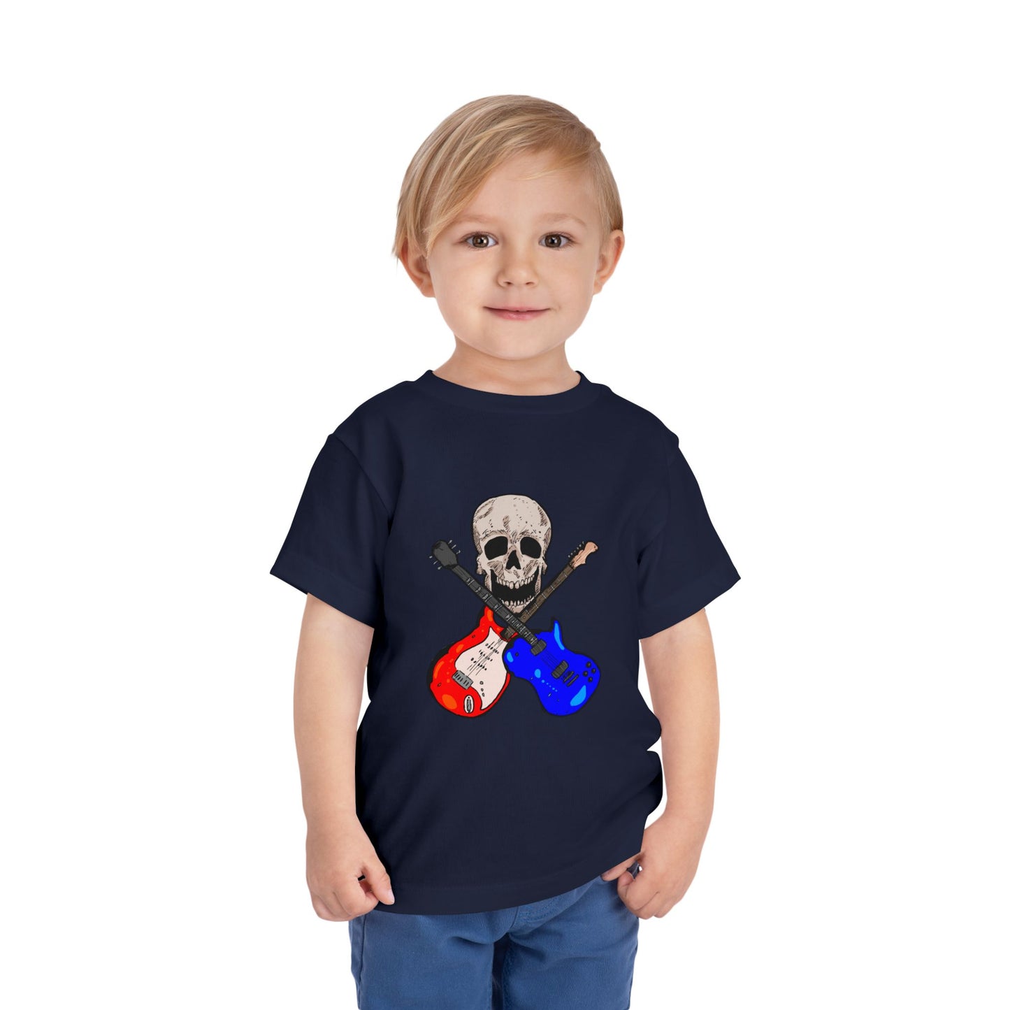 Toddler Tee — Skull with Red & Blue Electric Guitars Rock Shirt