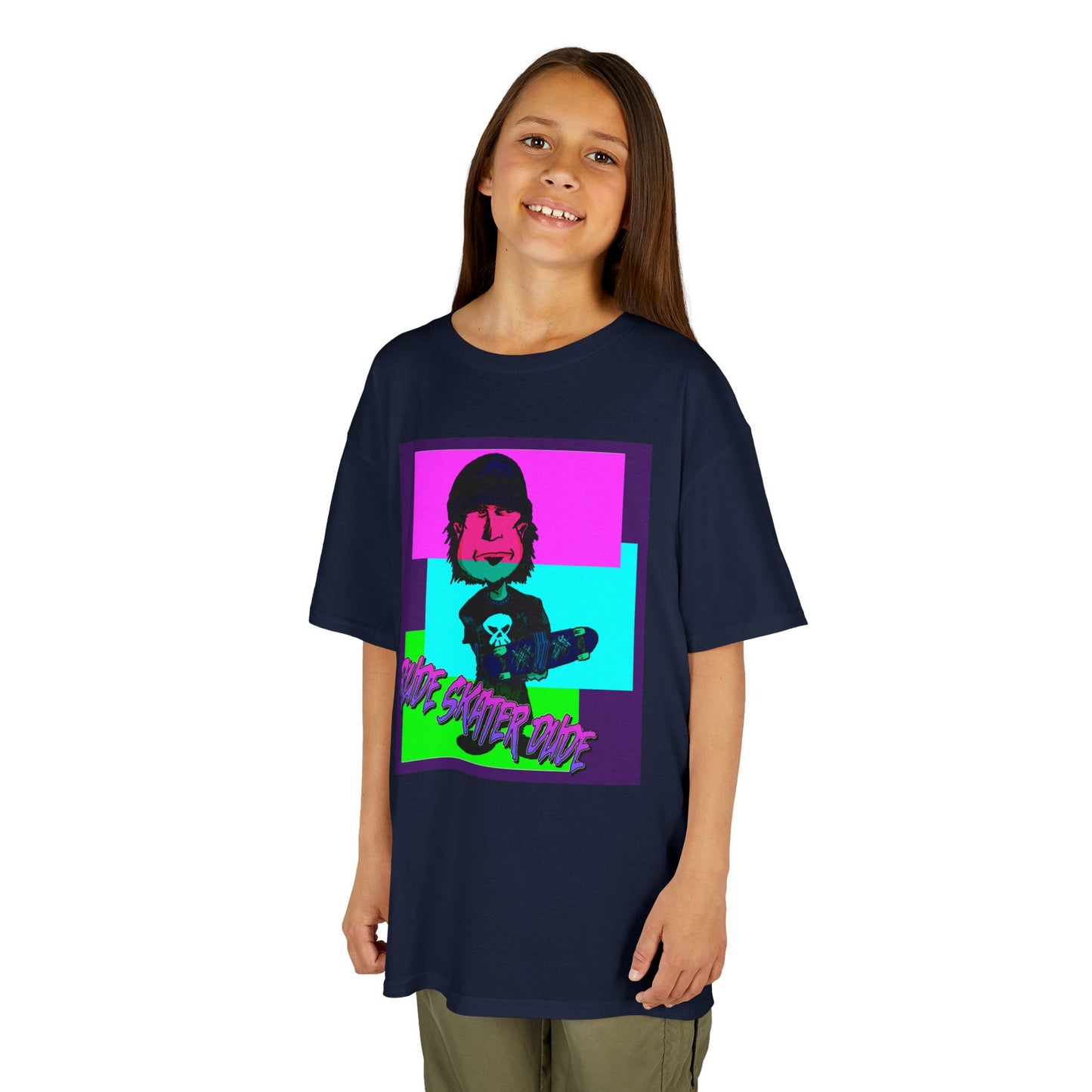 Kids Tee — Retro Neon Rude Skater Dude Kid Graphic T-Shirt