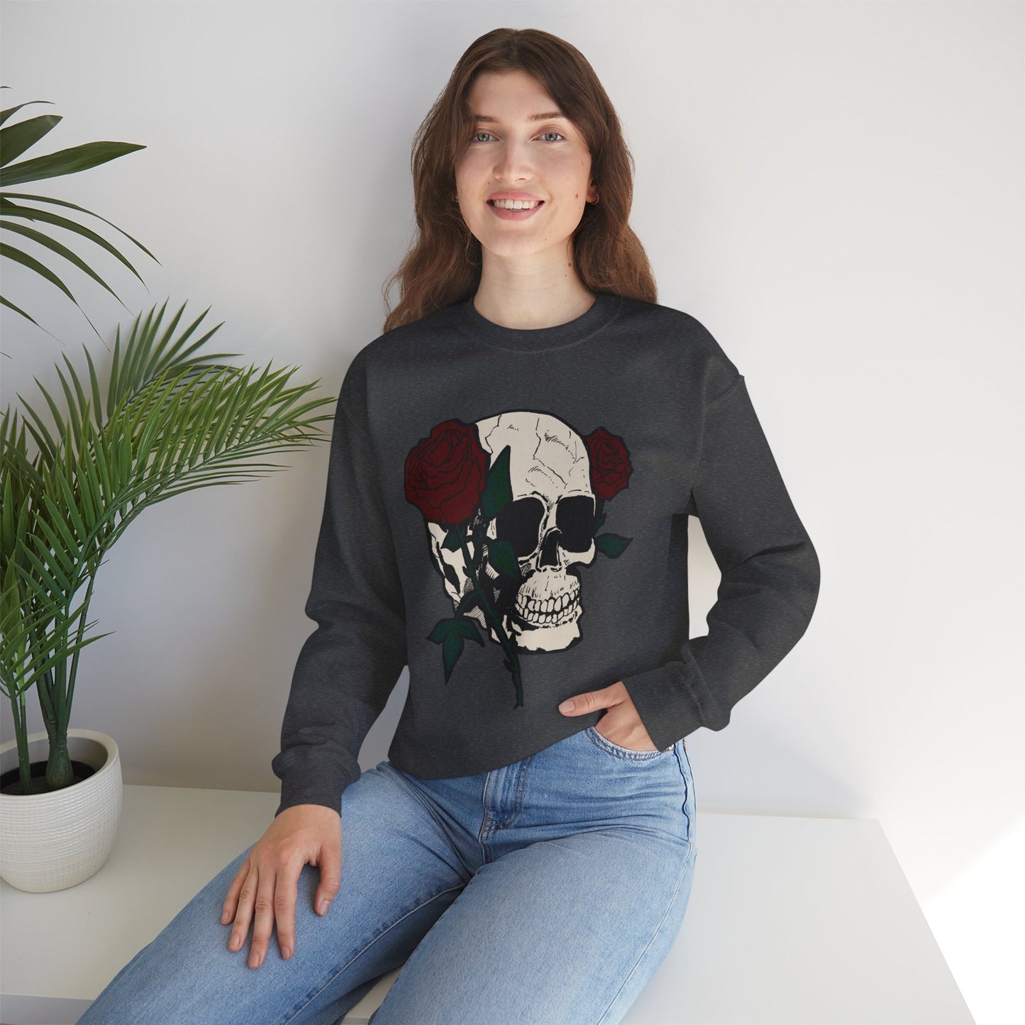 Skull & Rose Crewneck Sweatshirt - Unisex Heavy Blend™