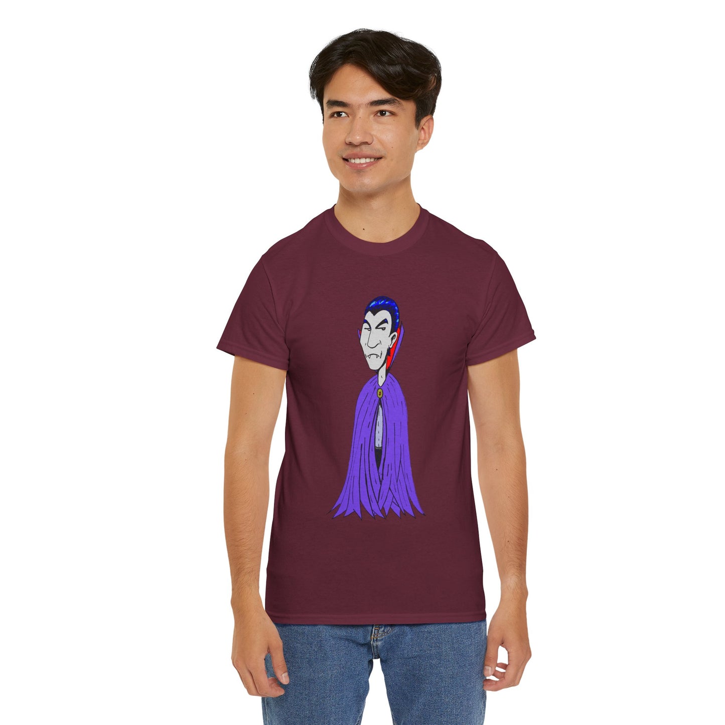 Vampire Cartoon Tee - Cute Purple Cloak Dracula Graphic T-Shirt
