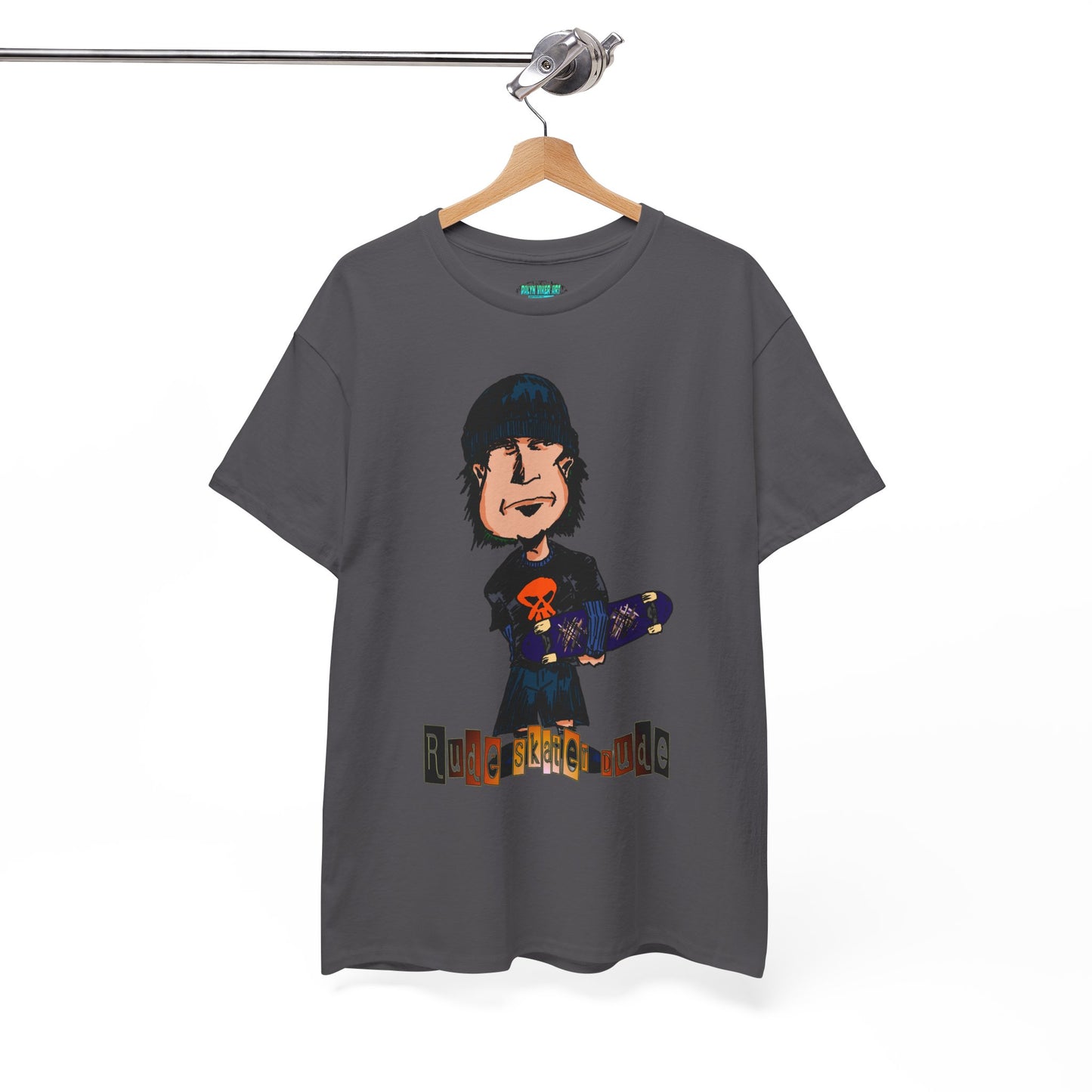 Rude Skater Dude Cartoon Skate Punk T-Shirt — Skateboarding Tee with Skull Design
