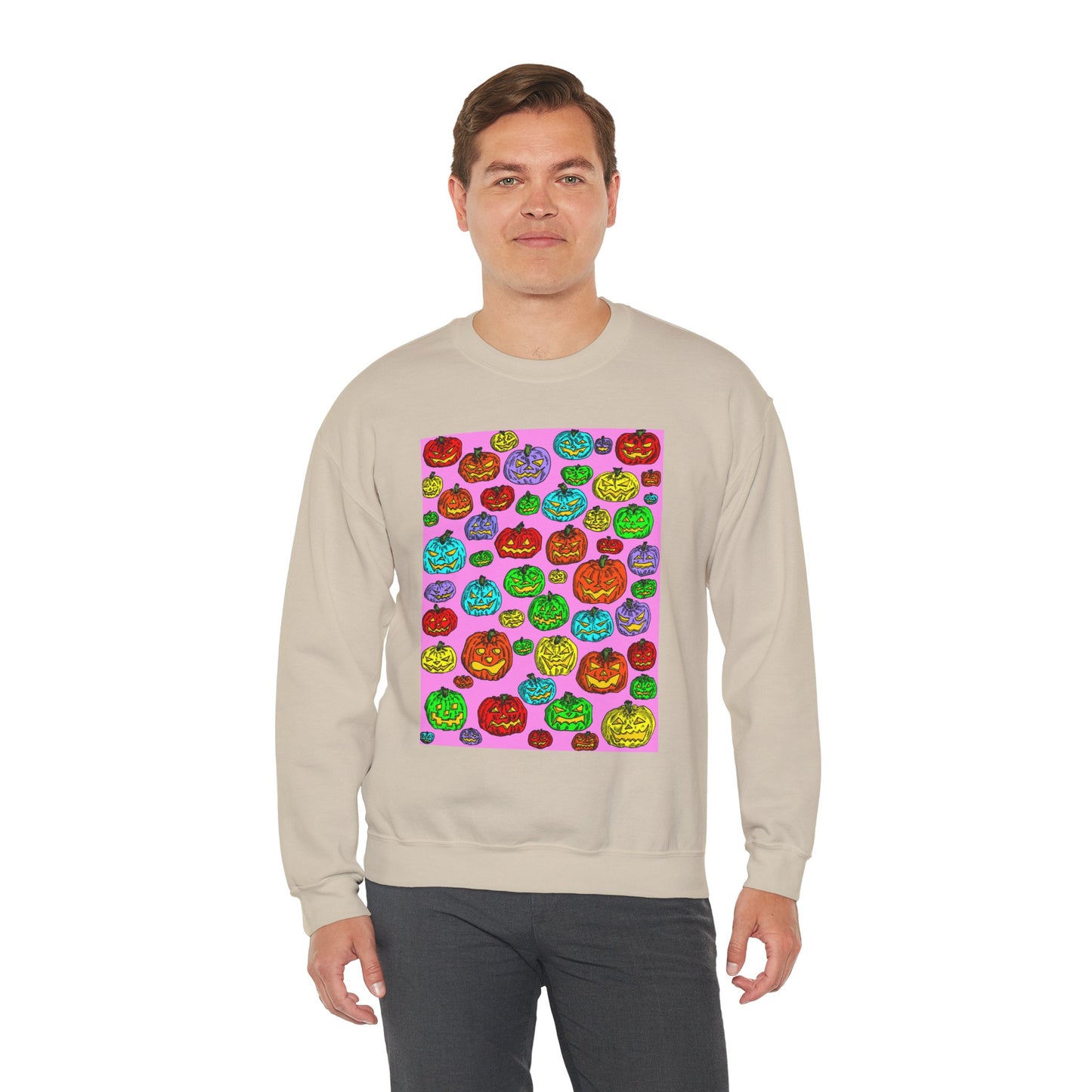 Colorful Pumpkin Crewneck Sweatshirt for Fall Celebrations