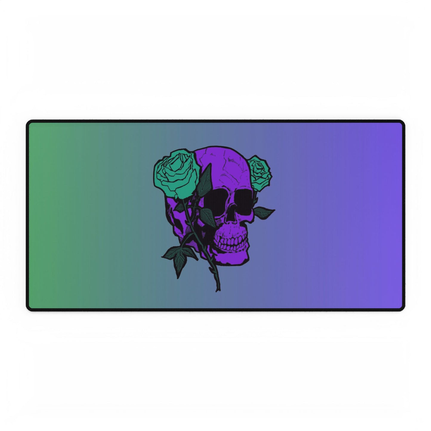 Skull & Roses Gradient Desk Mat — Purple Green Gaming/Work Mousepad and Card Playing Mat