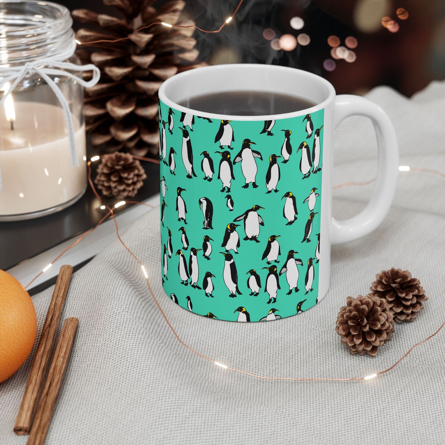 Rookery of Penguins Pattern Ceramic Mug - Fun Coffee Cup, Gift for Animal Lovers, Cute Kitchen Decor, Birthday Present, Penguin Mug