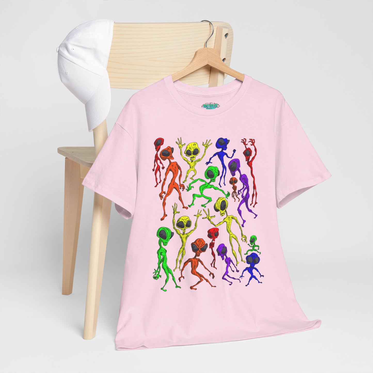 Rainbow Alien Dance Party Unisex Tee - Cosmic Sci-Fi Shirt