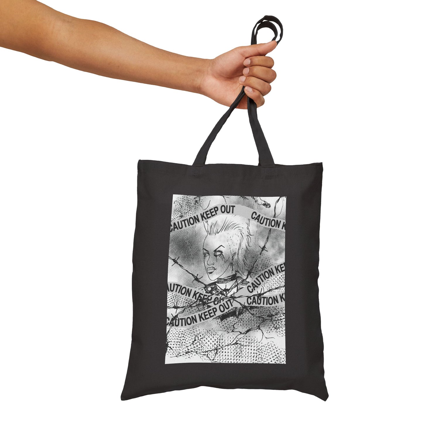 Riot and Rebel - Caution Keep Out Gothic Portrait Canvas Tote Bag