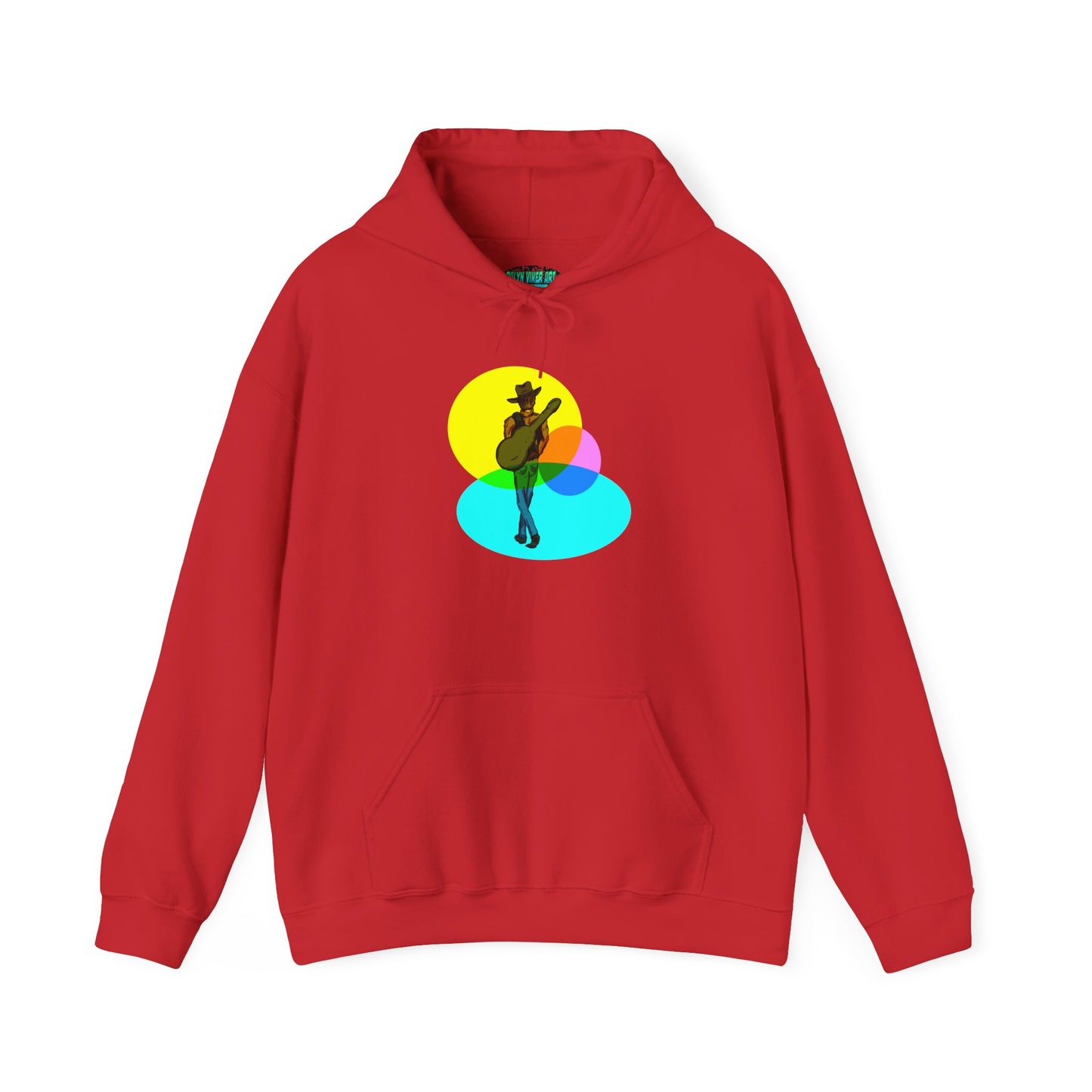 Cowboy with Guitar Hoodie — Colorful Retro Music Graphic Sweatshirt