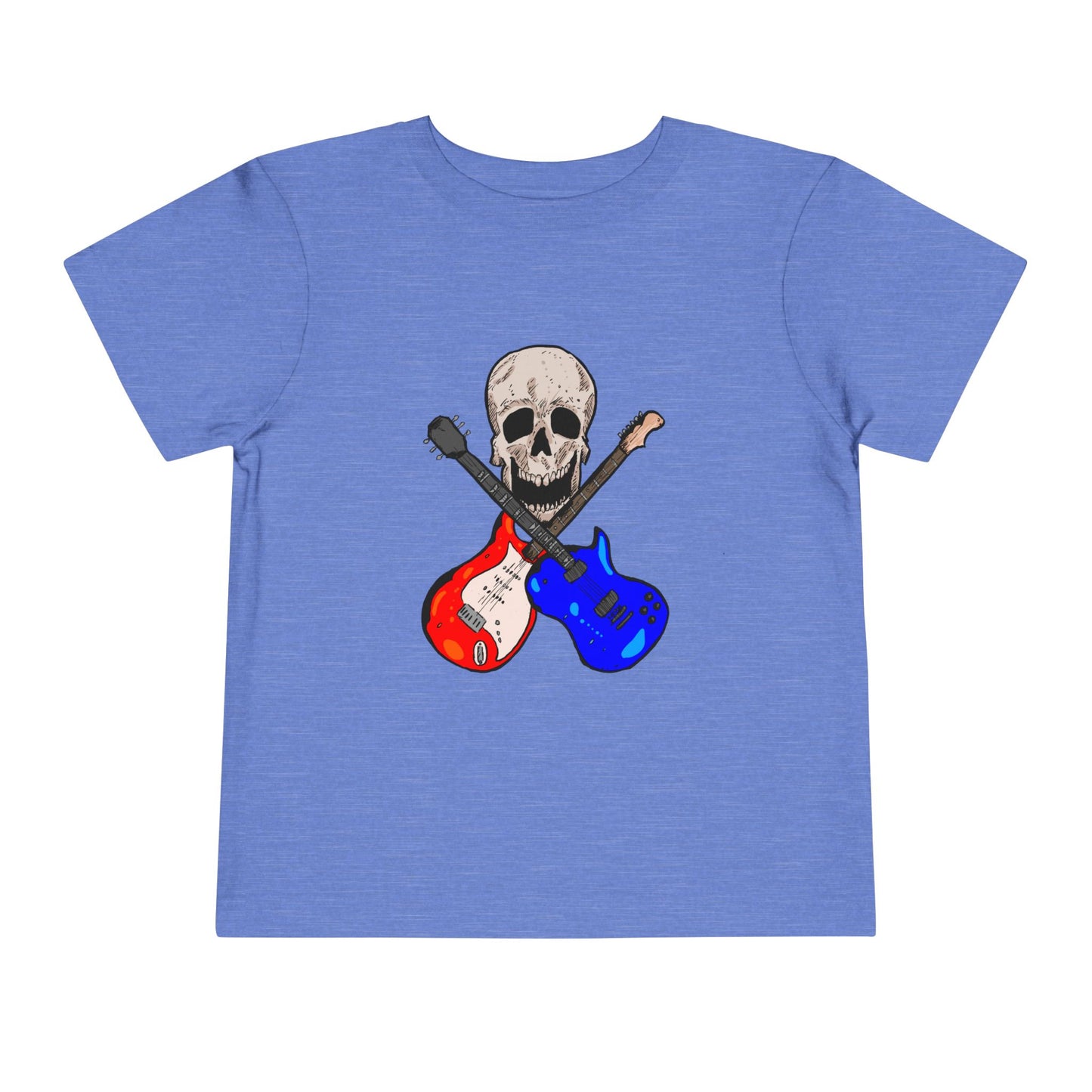 Toddler Tee — Skull with Red & Blue Electric Guitars Rock Shirt